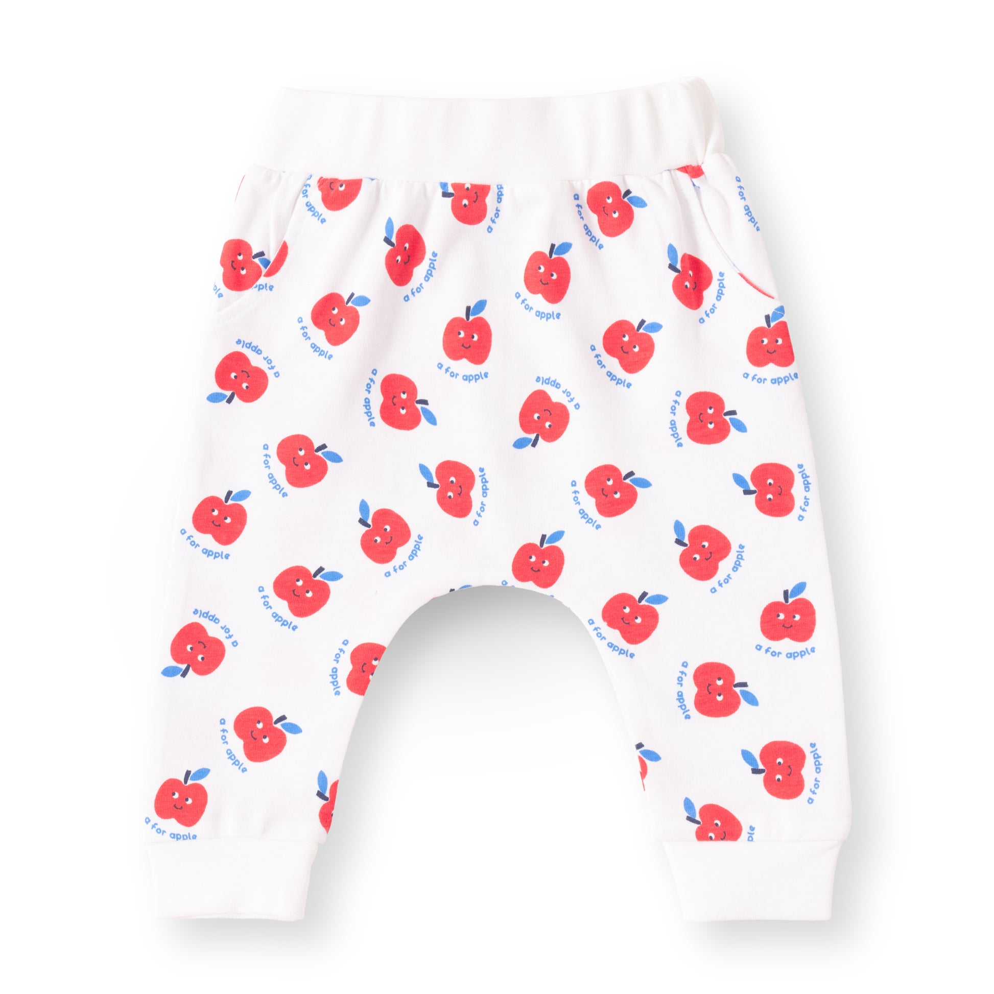 "Baby Boys 2-Pack Cotton Jogger Pants – Blue Solid & White Apple Print"