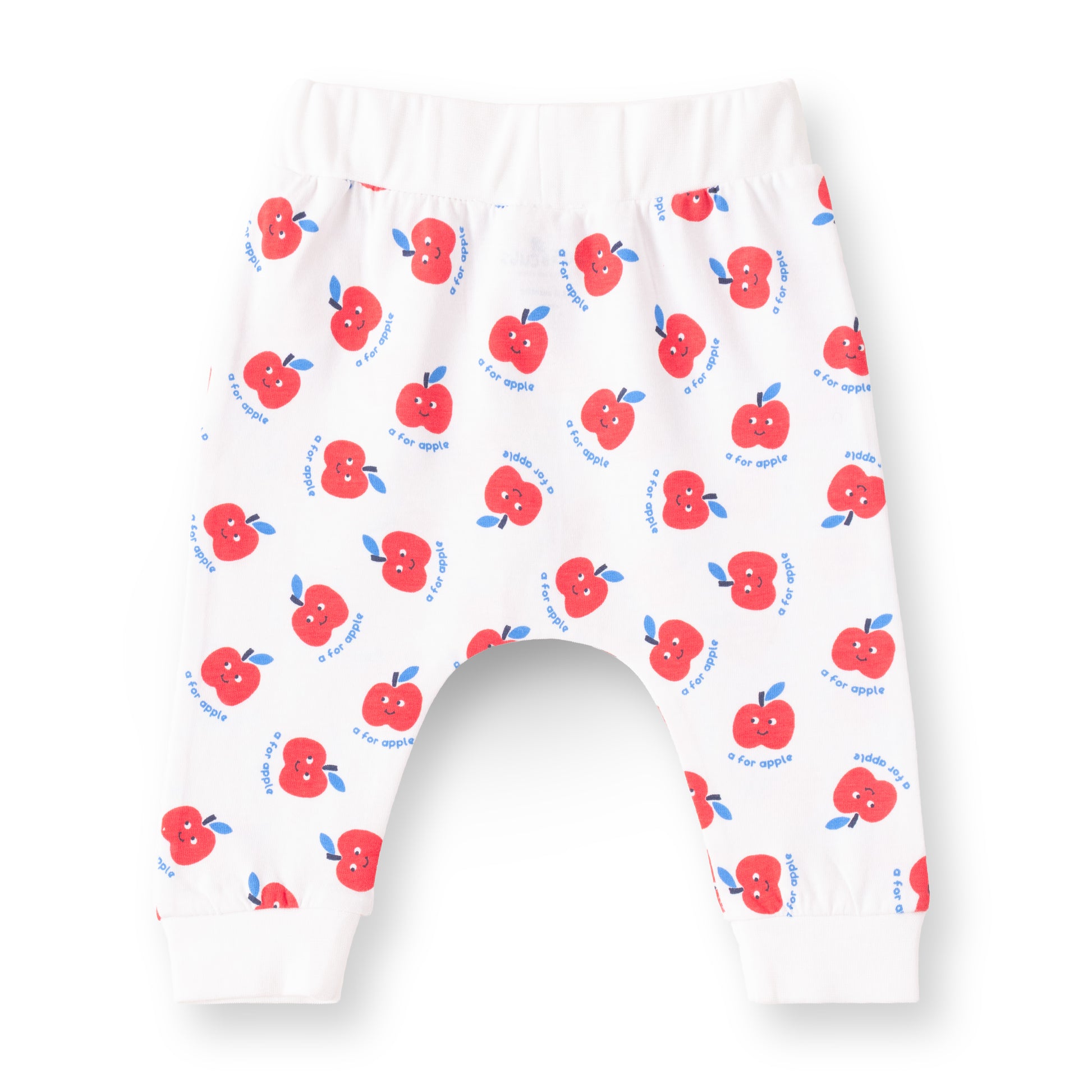 "Baby Boys 2-Pack Cotton Jogger Pants – Blue Solid & White Apple Print"