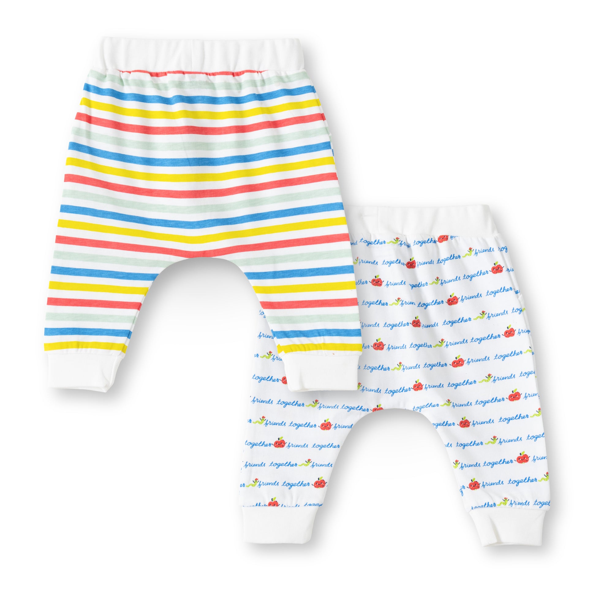 "Baby Boys 2-Pack Cotton Jogger Pants – Multicolor Stripes & Friends Together Print"