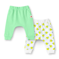 "Baby Boys 2-Pack Cotton Jogger Pants – Green Solid & White Yellow Apple Print"