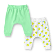 "Baby Boys 2-Pack Cotton Jogger Pants – Green Solid & White Yellow Apple Print"