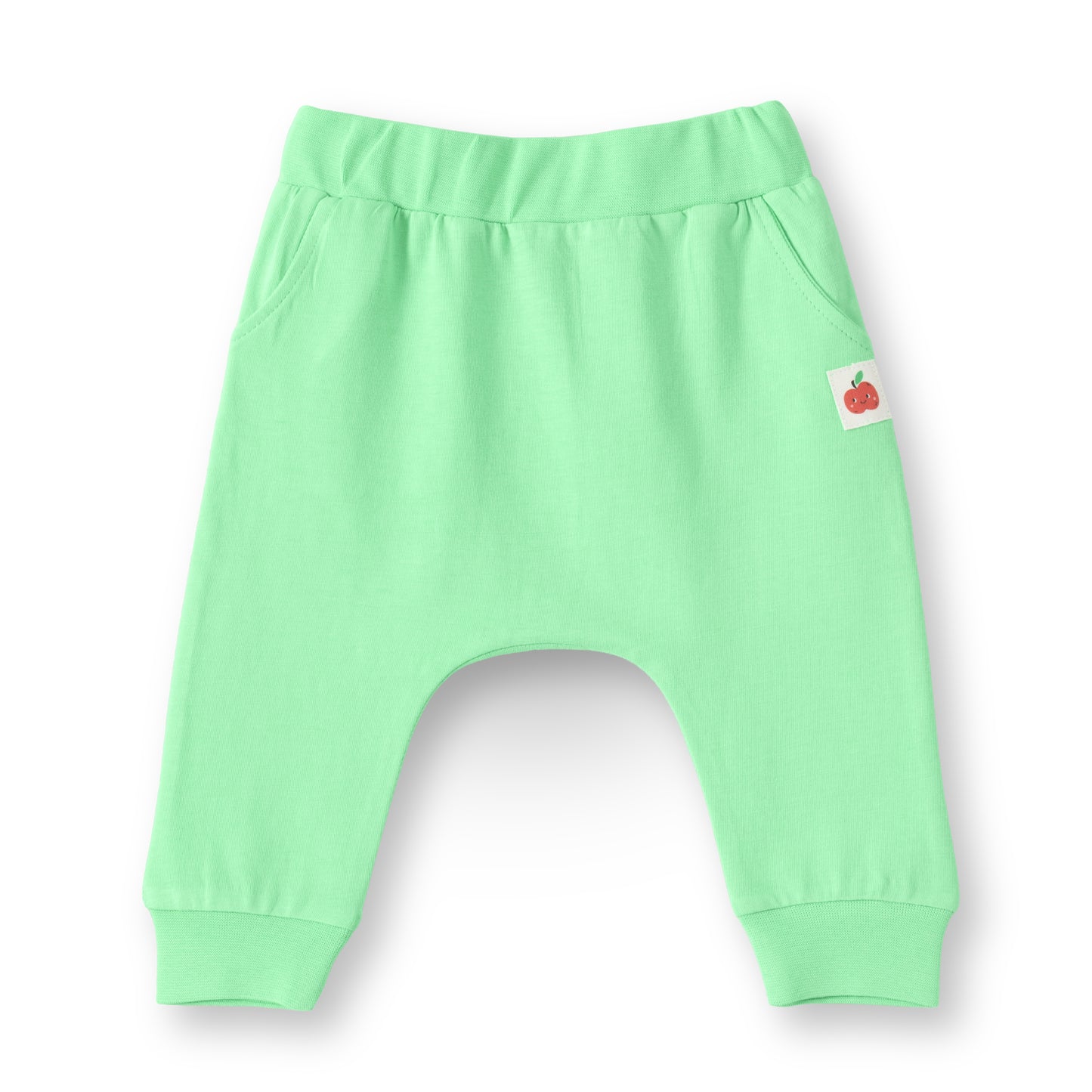 "Baby Boys 2-Pack Cotton Jogger Pants – Green Solid & White Yellow Apple Print"