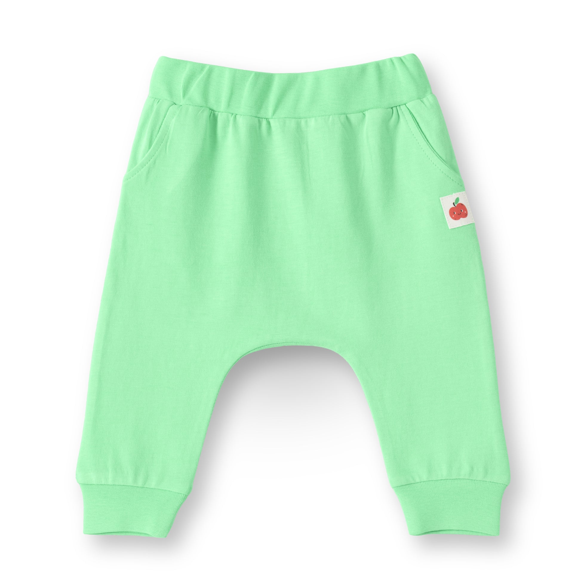 "Baby Boys 2-Pack Cotton Jogger Pants – Green Solid & White Yellow Apple Print"