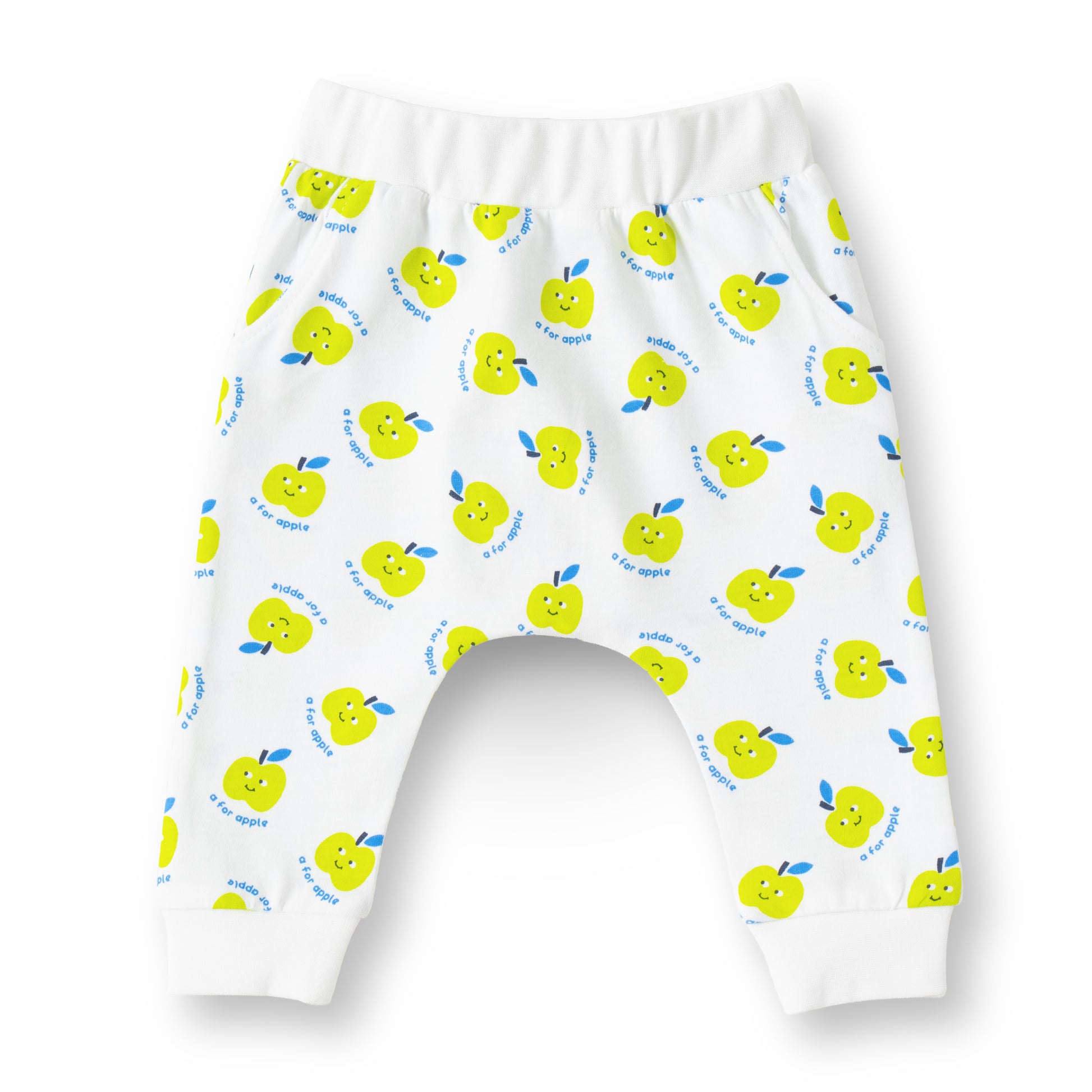 "Baby Boys 2-Pack Cotton Jogger Pants – Green Solid & White Yellow Apple Print"