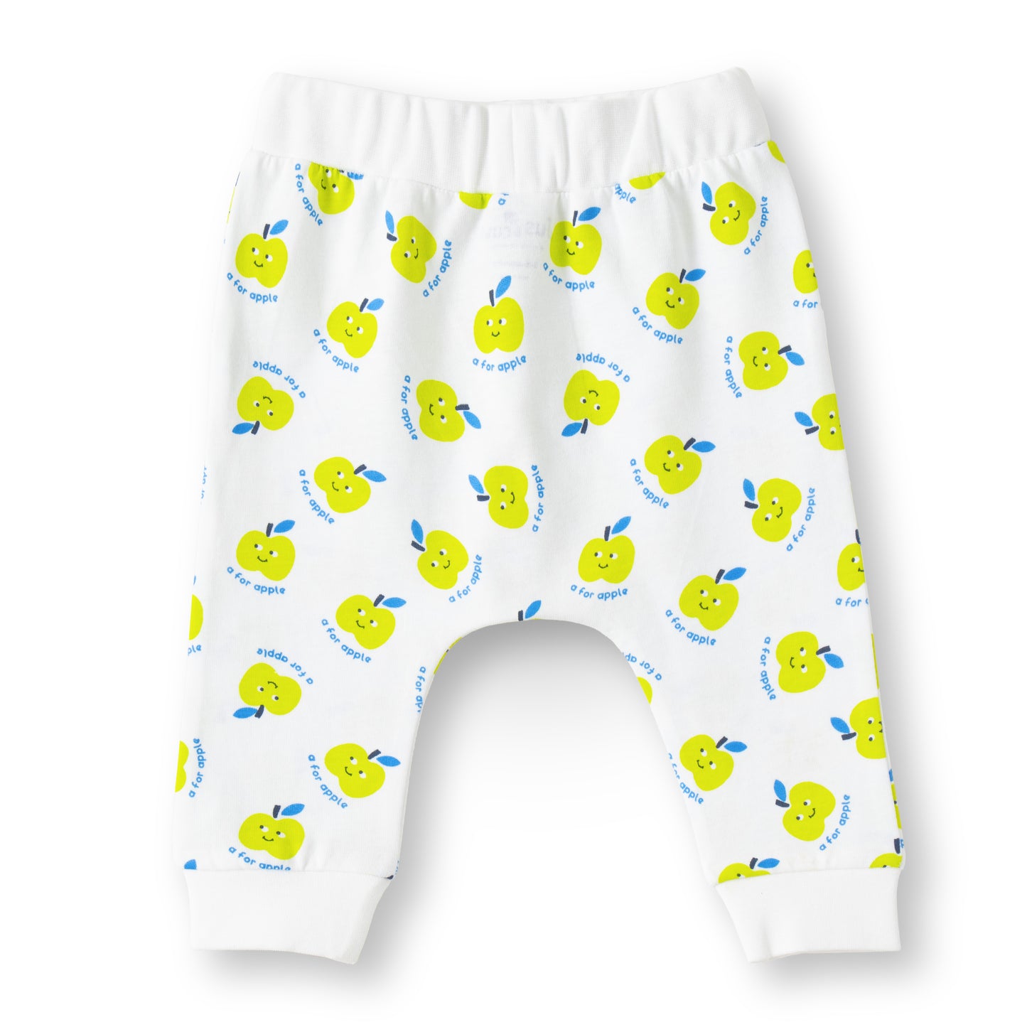 "Baby Boys 2-Pack Cotton Jogger Pants – Green Solid & White Yellow Apple Print"