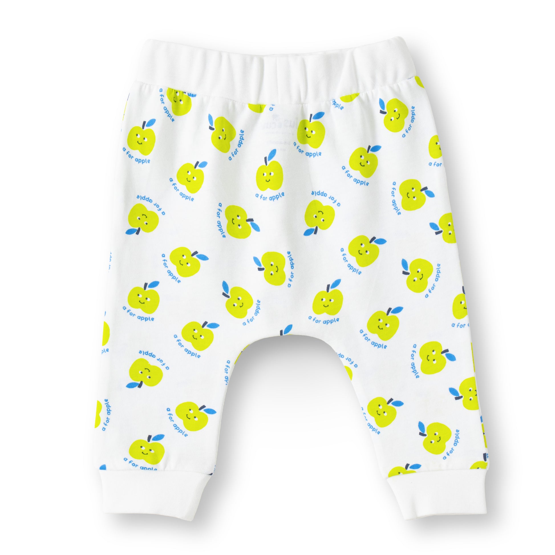 "Baby Boys 2-Pack Cotton Jogger Pants – Green Solid & White Yellow Apple Print"