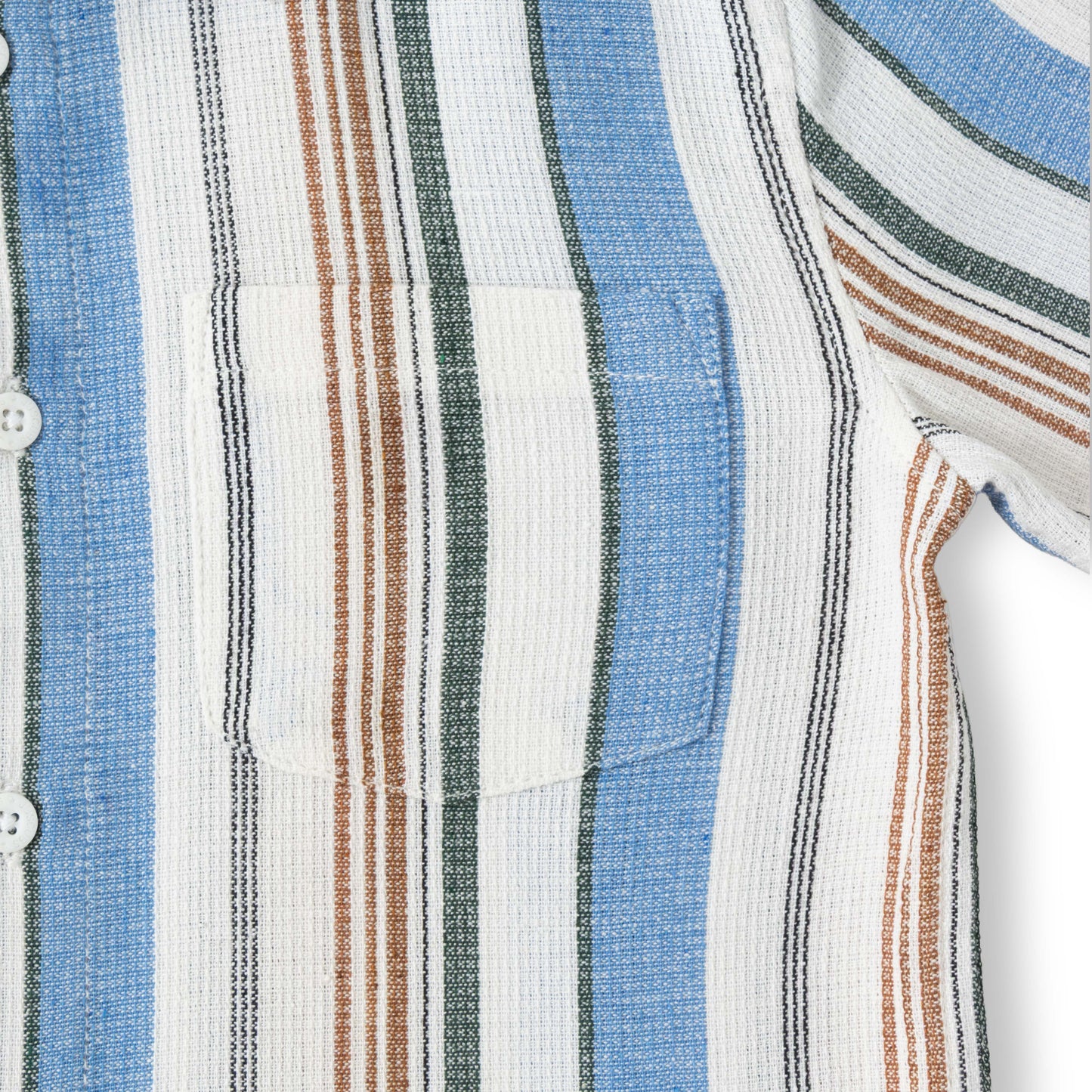 "Boys Cotton Shirt – Blue & Brown Multicolor Stripes with Pocket"