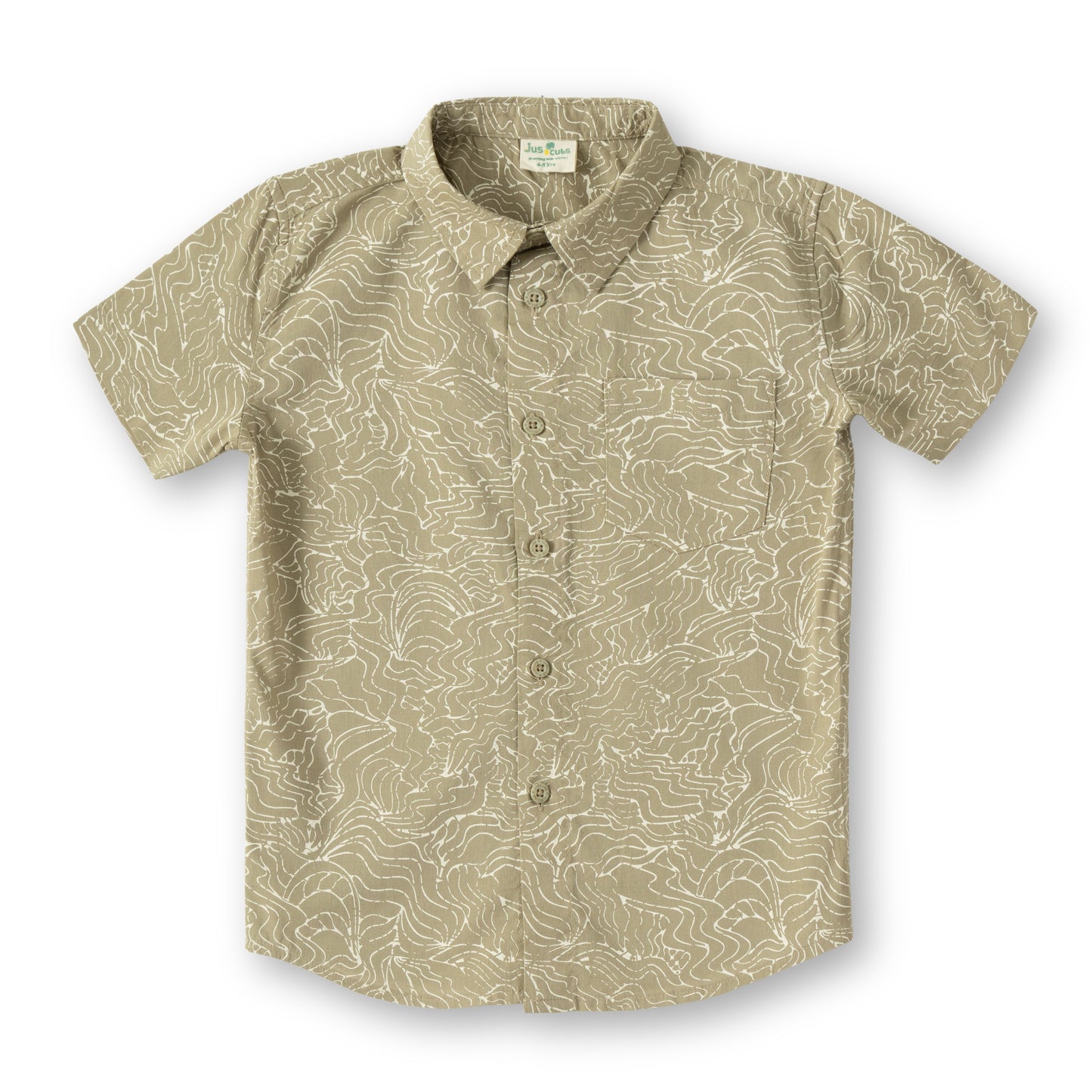 "Boys Cotton Casual Beige Abstract Print Short Sleeve Shirt"