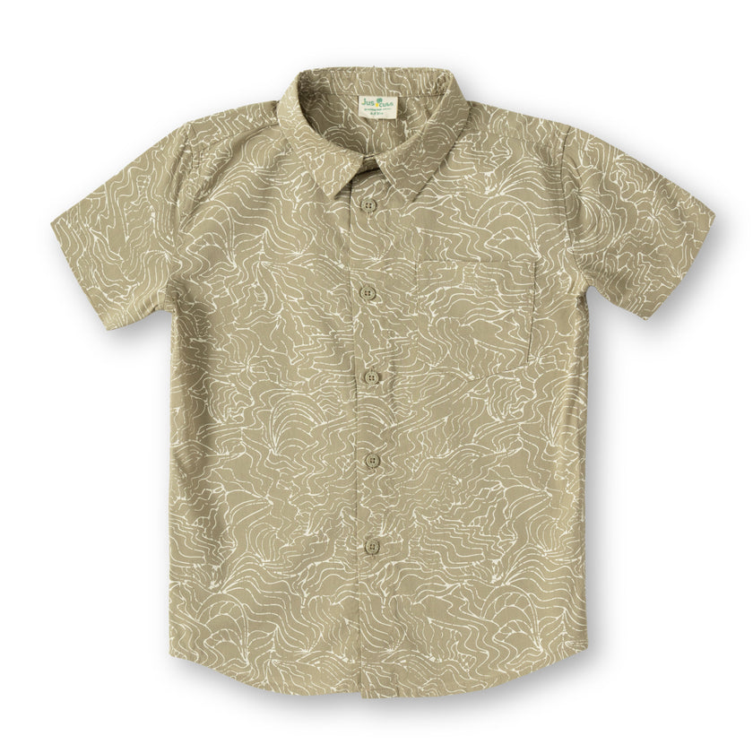 "Boys Cotton Casual Beige Abstract Print Short Sleeve Shirt"