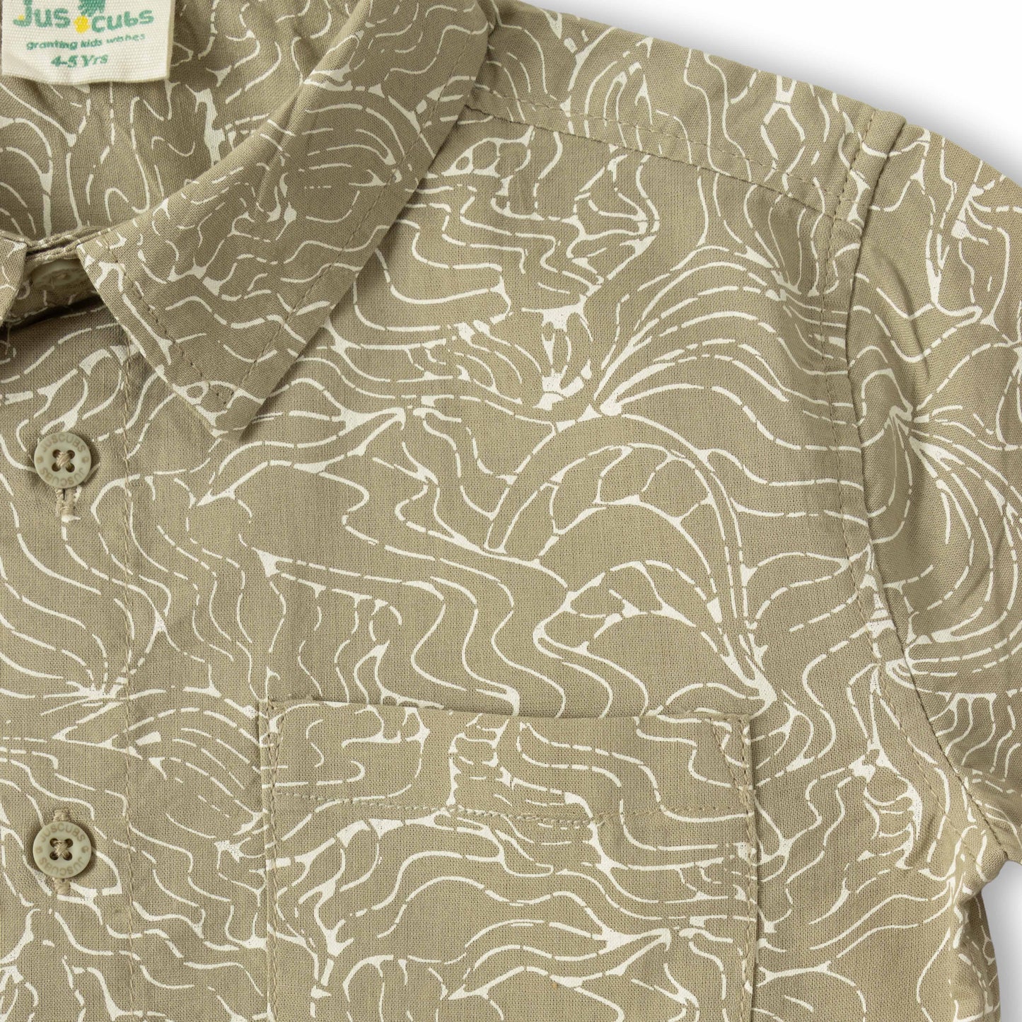 "Boys Cotton Casual Beige Abstract Print Short Sleeve Shirt"