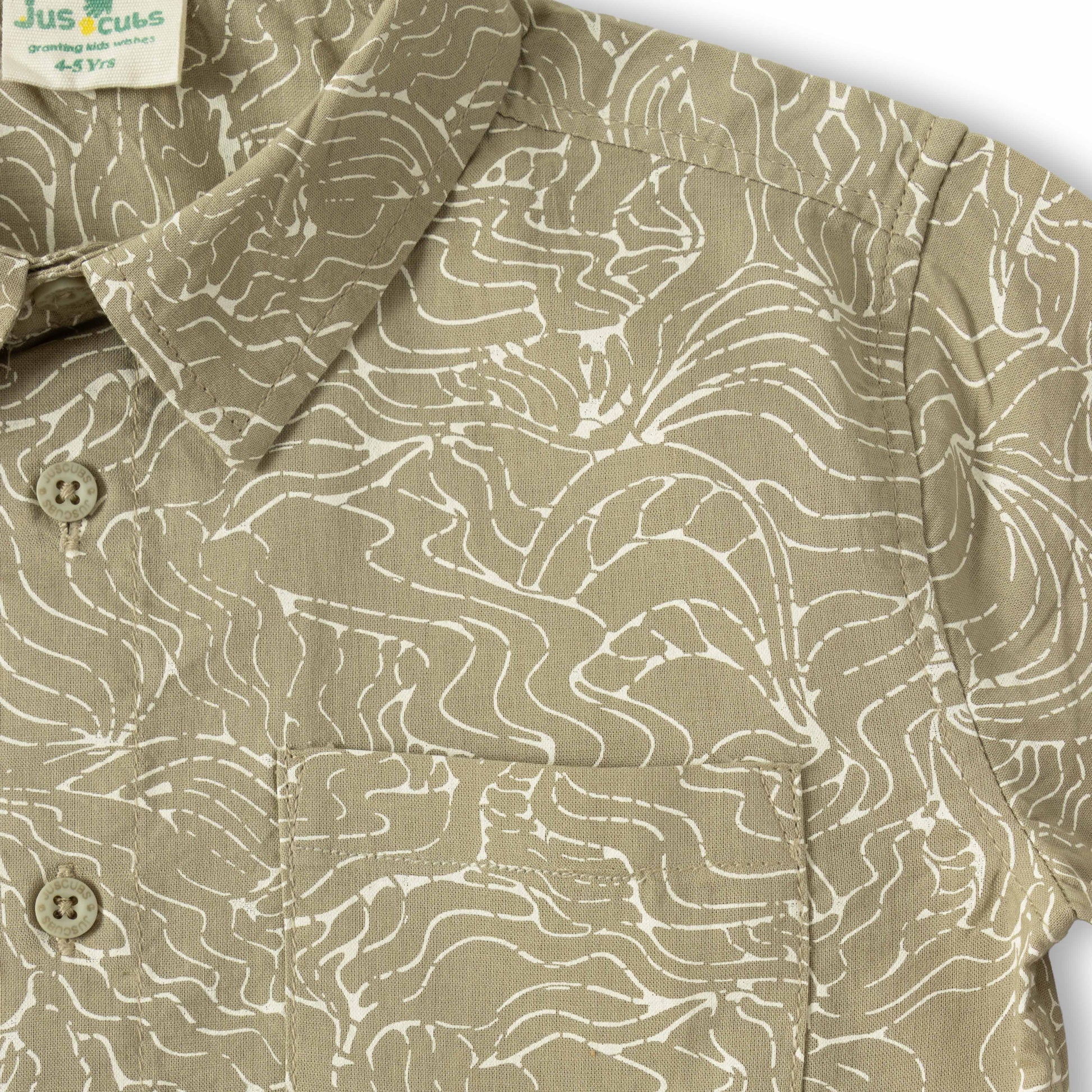"Boys Cotton Casual Beige Abstract Print Short Sleeve Shirt"