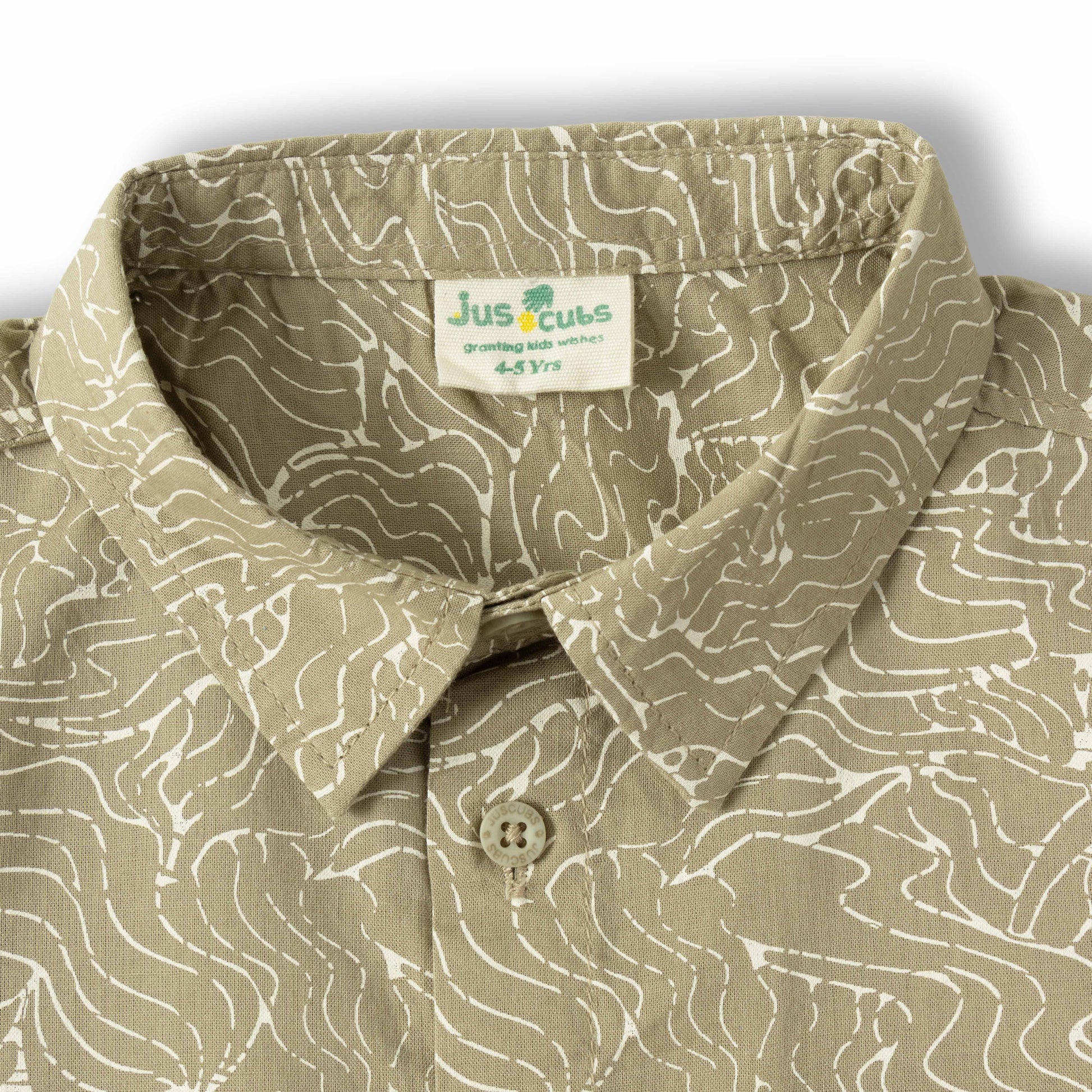 "Boys Cotton Casual Beige Abstract Print Short Sleeve Shirt"