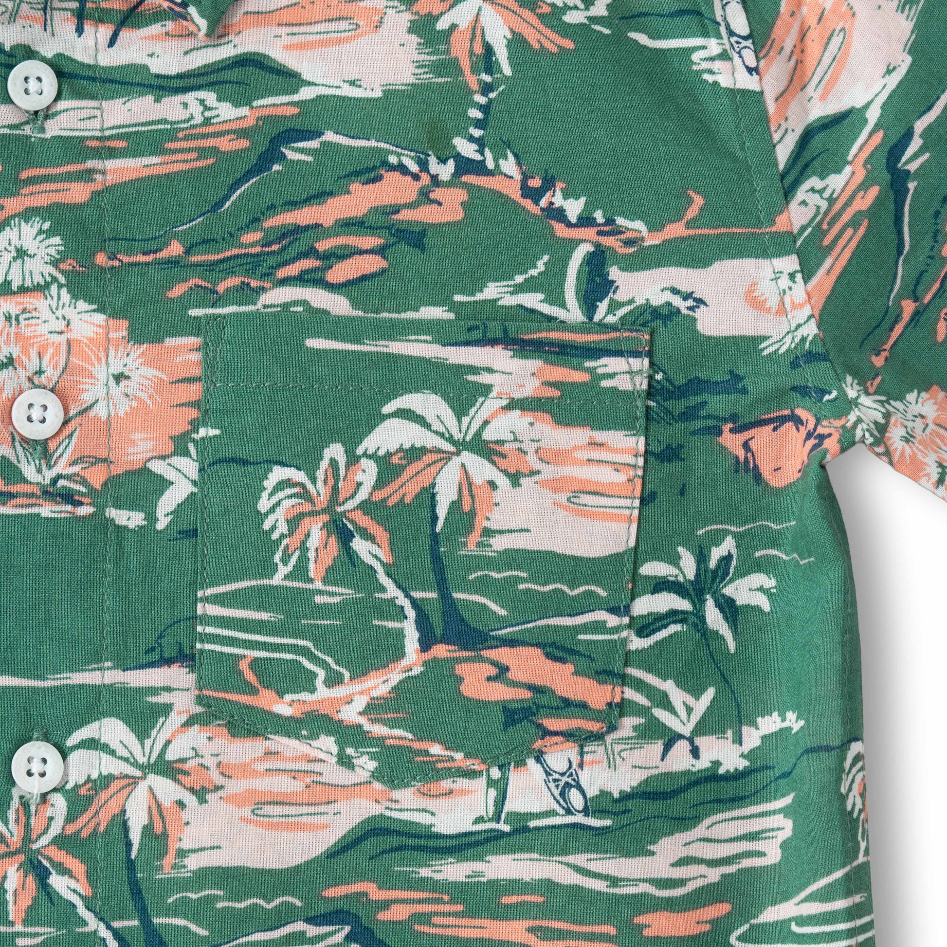 "Boys Casual Green Palm Tree Print Short Sleeve Shirt"
