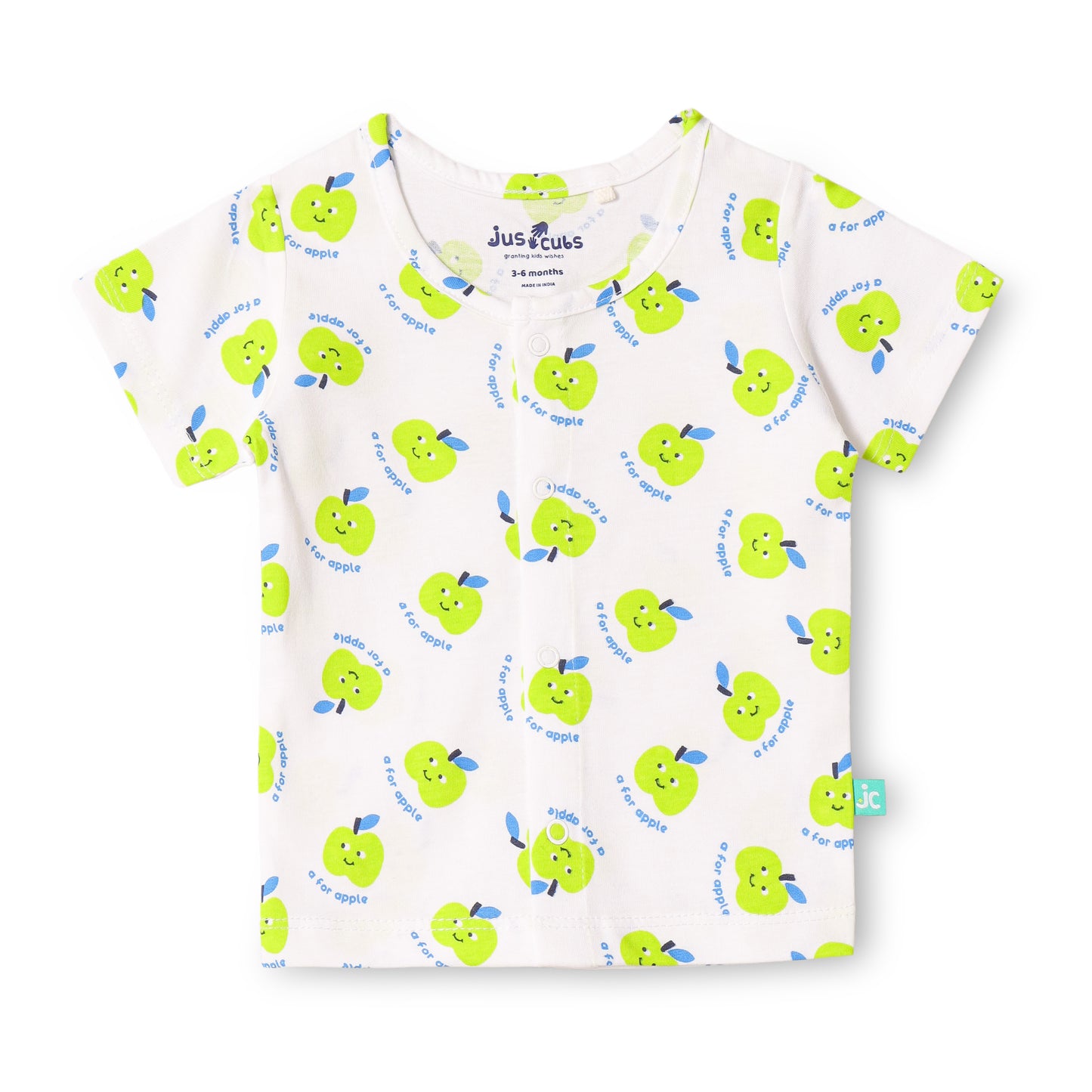 "Baby Boys Cotton Half Sleeve Front Open Jhabla Set – Apple Print (Pack of 2)"