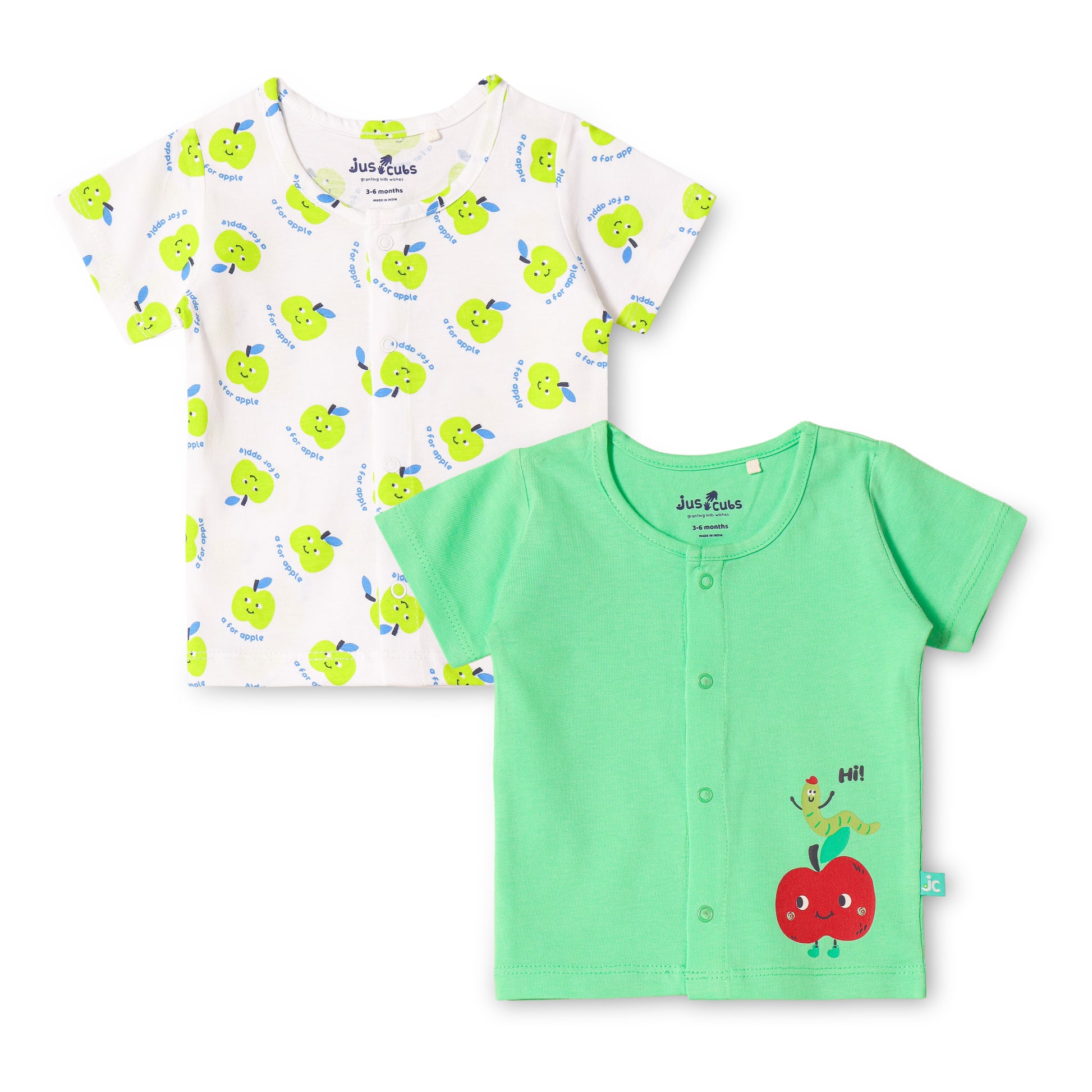 "Baby Boys Cotton Half Sleeve Front Open Jhabla Set – Apple Print (Pack of 2)"