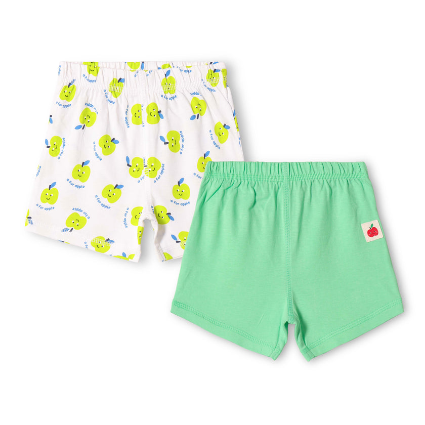 Baby Boys 2-Pack Soft Cotton Shorts – Green & “A for Apple” Print