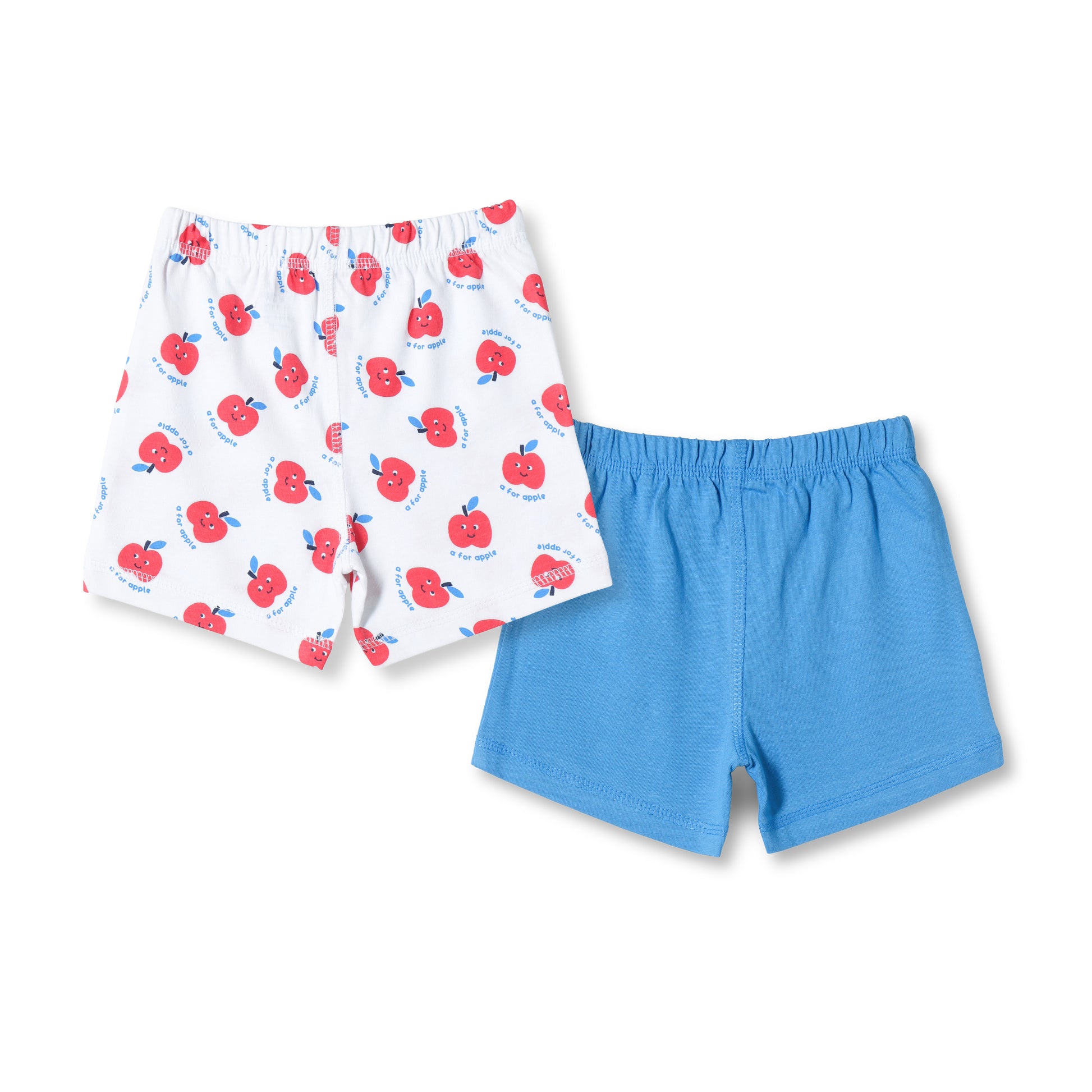 Baby Boys 2-Pack Soft Cotton Shorts – Blue & “A for Apple” Print