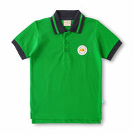 "Boys Casual Polo T-Shirt Green with Contrast Collar – Adventure Awaits Badge"