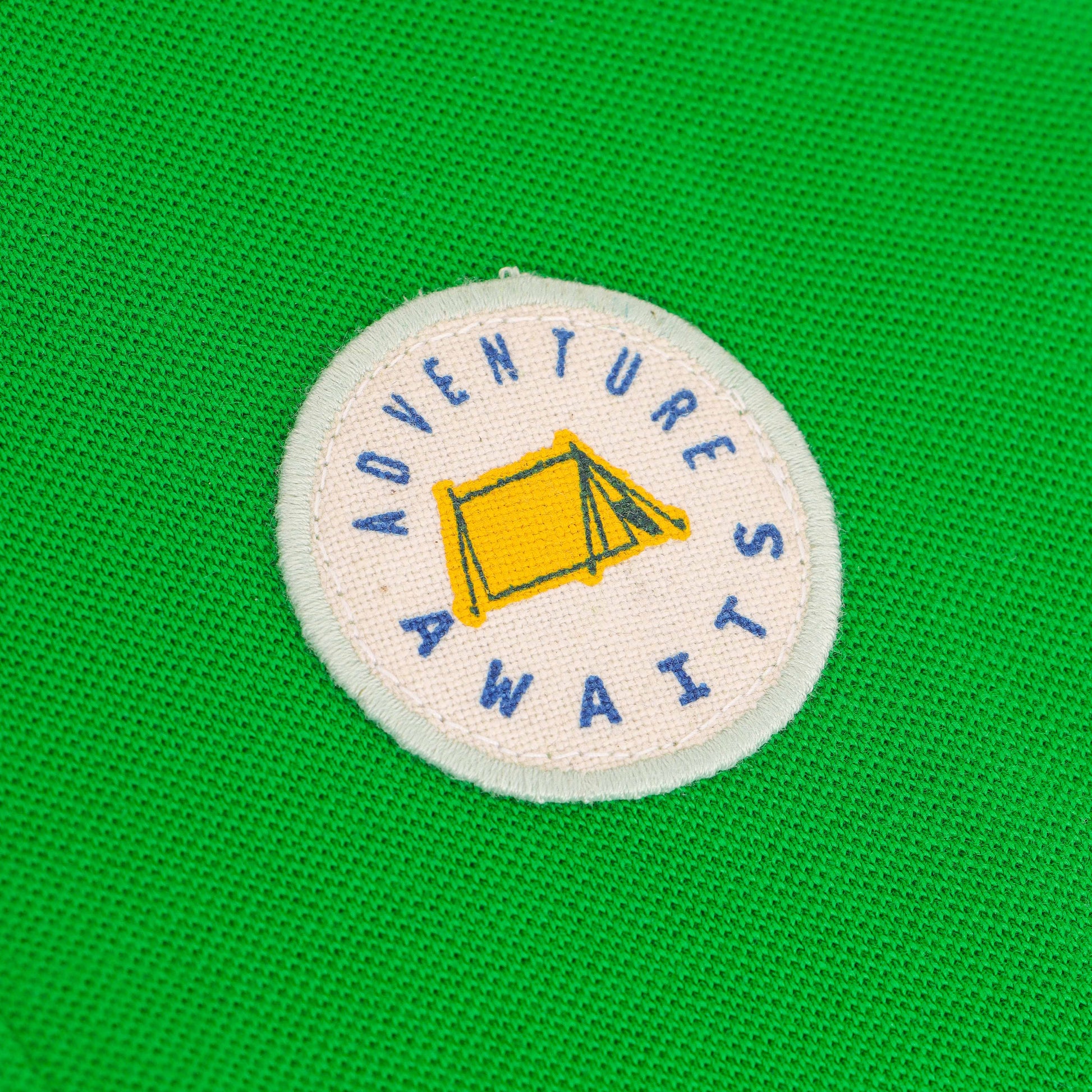 "Boys Casual Polo T-Shirt Green with Contrast Collar – Adventure Awaits Badge"