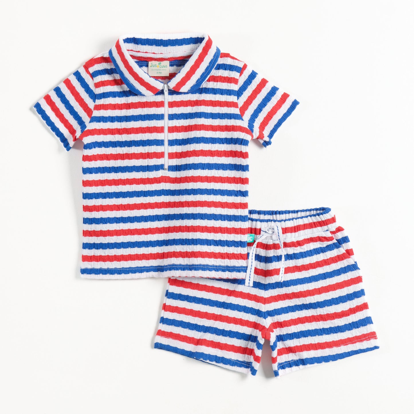 "Baby Boys Half-Sleeve Striped Polo T-Shirt & Elastic Waist Shorts"