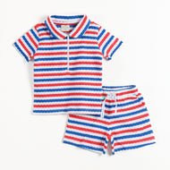 "Baby Boys Half-Sleeve Striped Polo T-Shirt & Elastic Waist Shorts"