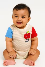 "Baby Boys Ribbed Cotton Half Sleeve Bodysuit – A for Apple Embroidery Design"