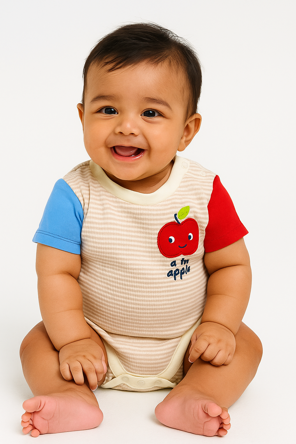 "Baby Boys Ribbed Cotton Half Sleeve Bodysuit – A for Apple Embroidery Design"