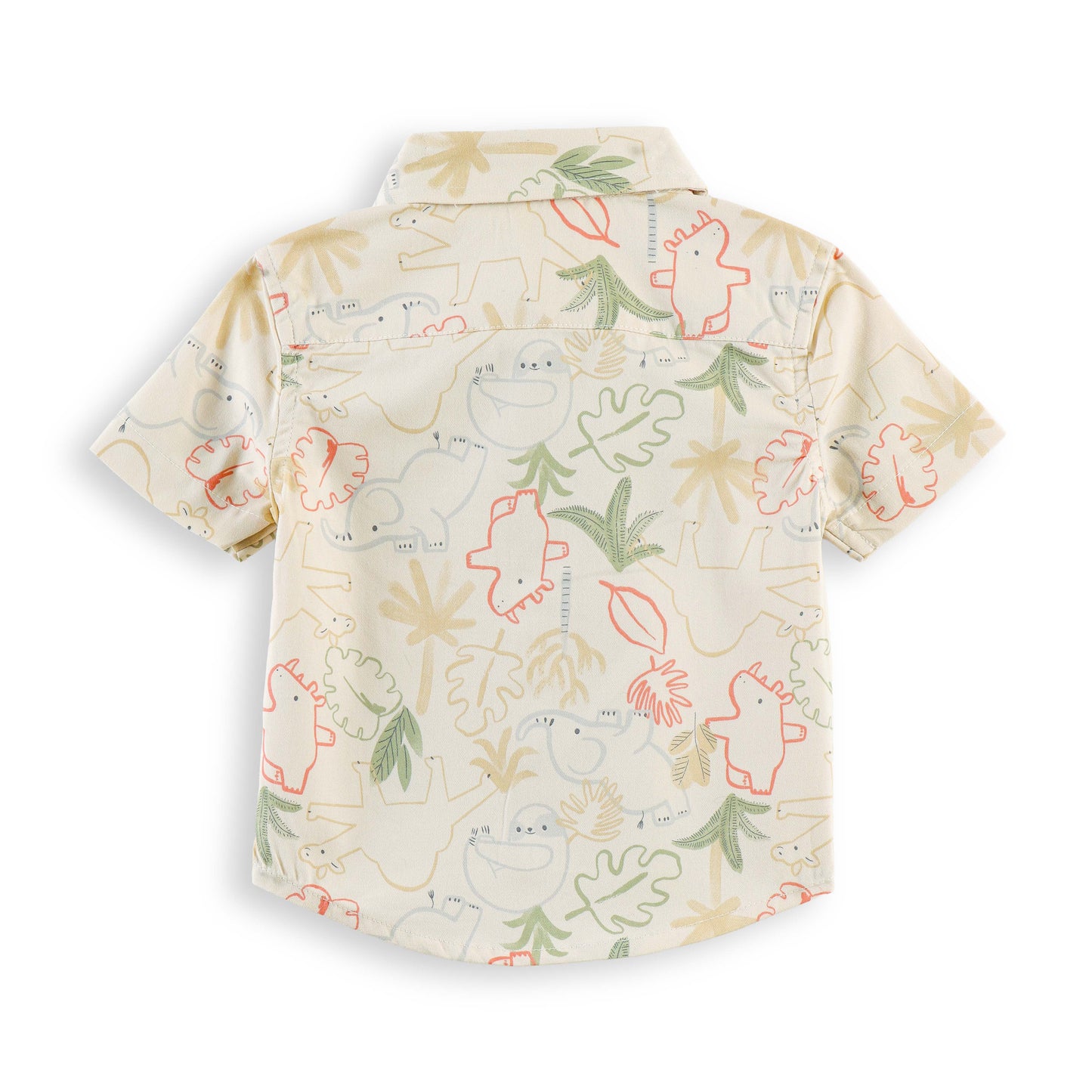 “Baby Boys Cream Dinosaur Print Cotton Shirt & Shorts Co-Ord Set – Soft, Breathable Summer Wear Outfit"