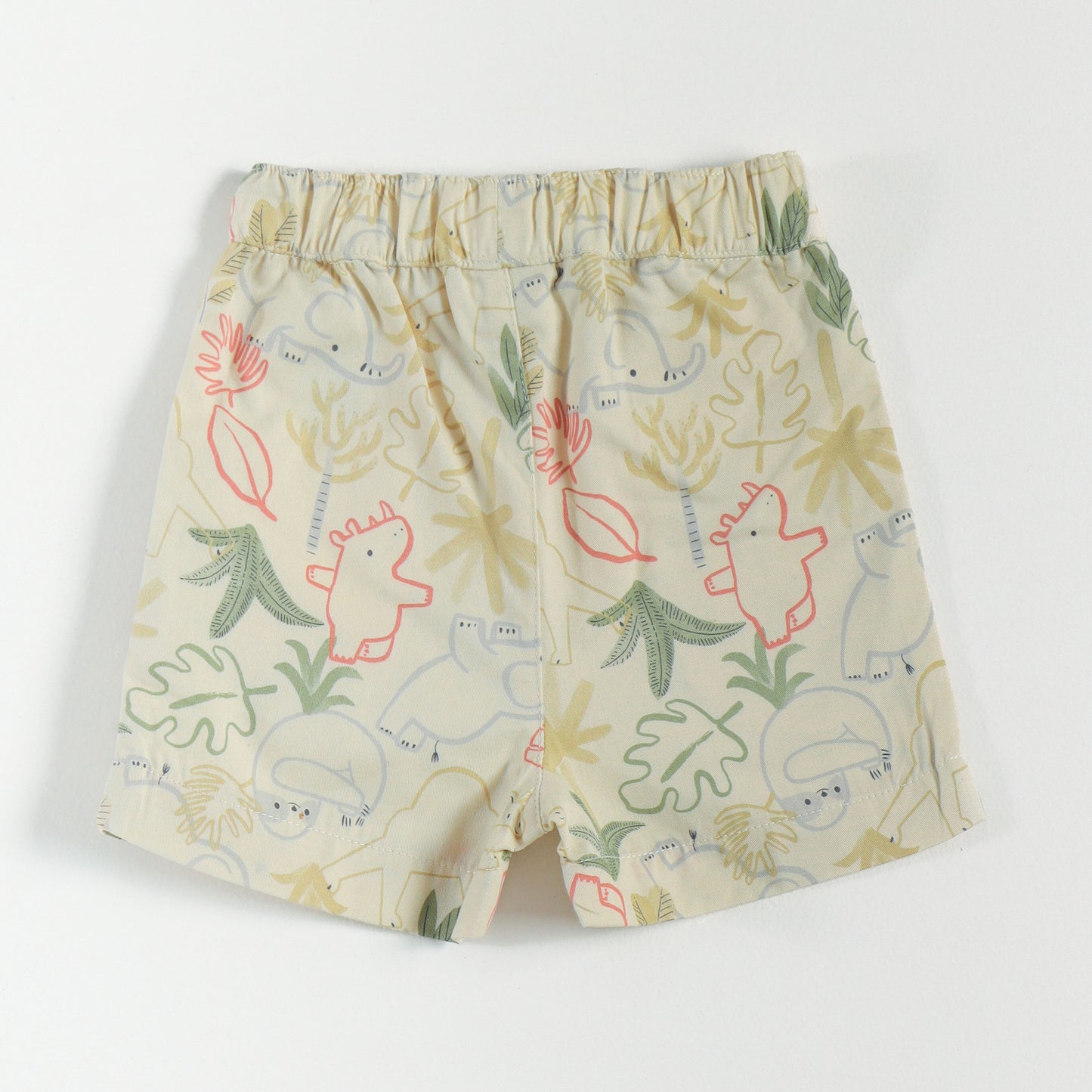 “Baby Boys Cream Dinosaur Print Cotton Shirt & Shorts Co-Ord Set – Soft, Breathable Summer Wear Outfit"