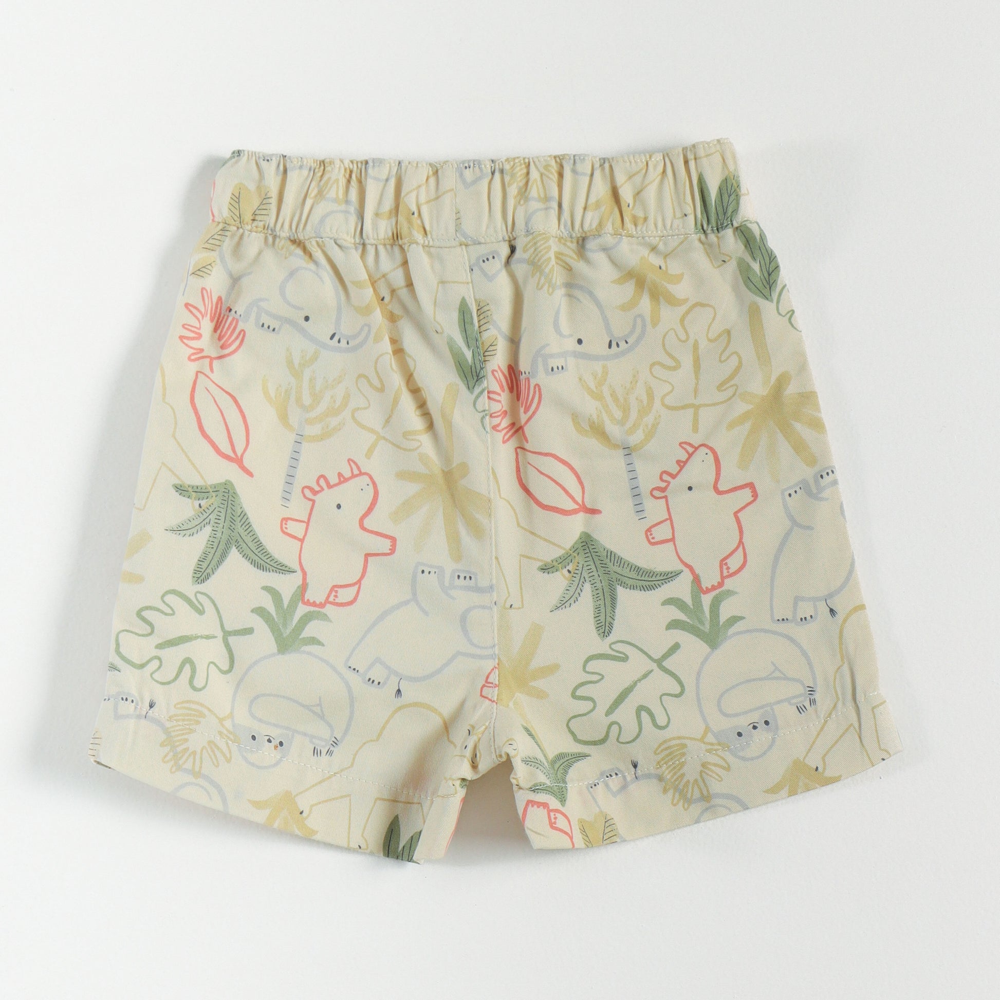 “Baby Boys Cream Dinosaur Print Cotton Shirt & Shorts Co-Ord Set – Soft, Breathable Summer Wear Outfit"