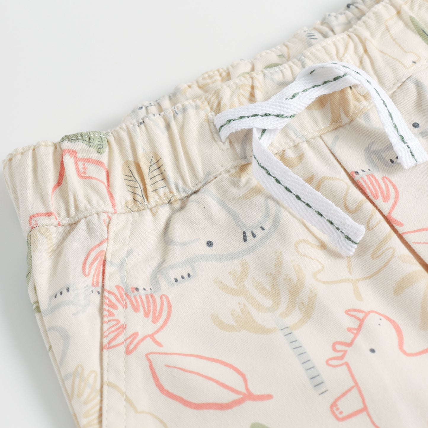 “Baby Boys Cream Dinosaur Print Cotton Shirt & Shorts Co-Ord Set – Soft, Breathable Summer Wear Outfit"