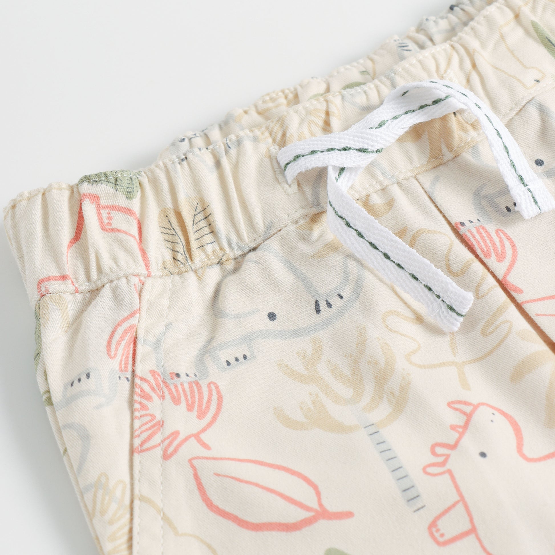 “Baby Boys Cream Dinosaur Print Cotton Shirt & Shorts Co-Ord Set – Soft, Breathable Summer Wear Outfit"