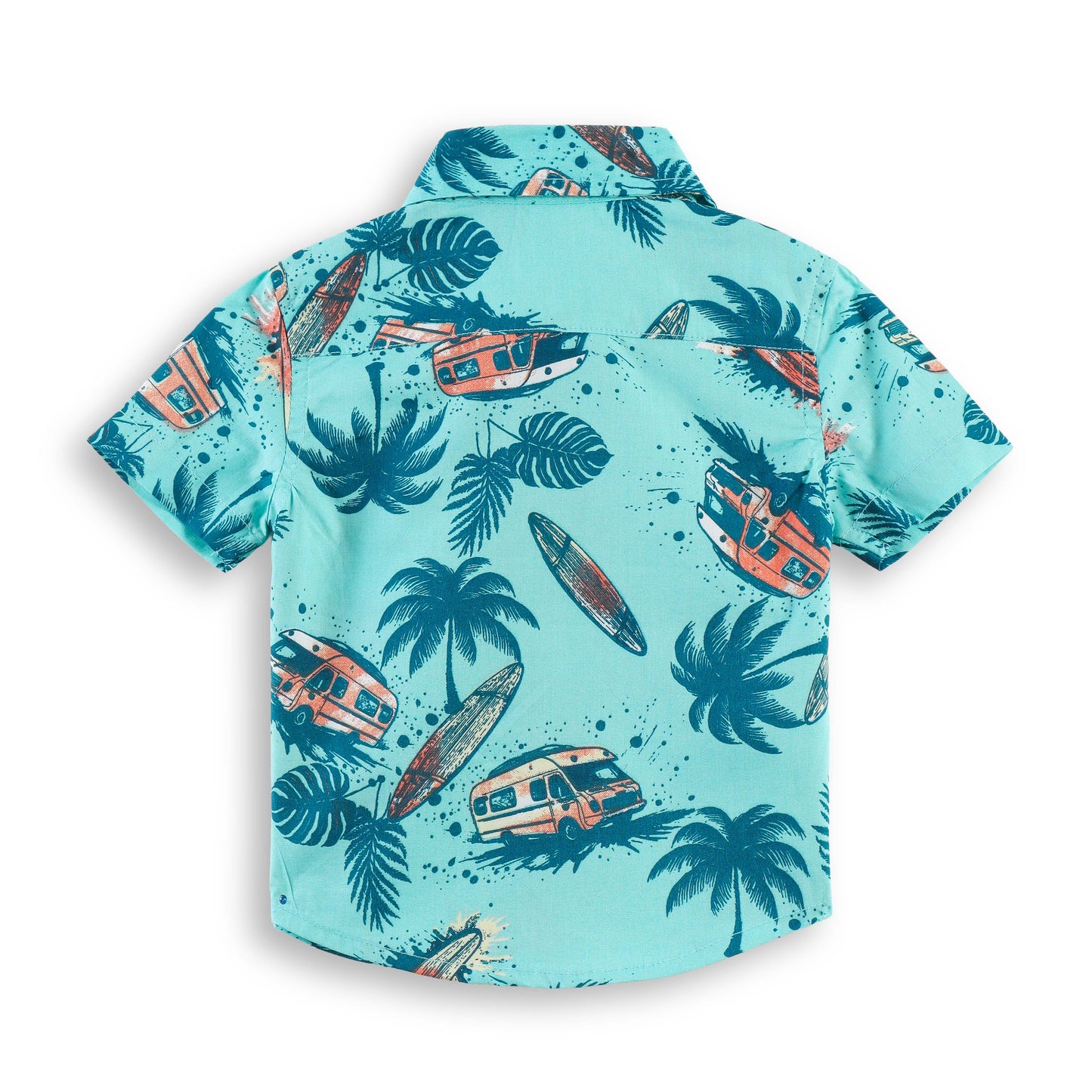 "Baby Boys Aqua Beach Surf Van Print Cotton Shirt & Shorts Co-Ord Set – Soft & Stylish Summer Outfit"