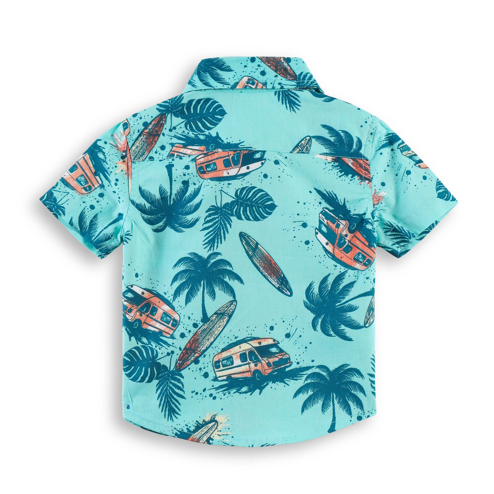"Baby Boys Aqua Beach Surf Van Print Cotton Shirt & Shorts Co-Ord Set – Soft & Stylish Summer Outfit"
