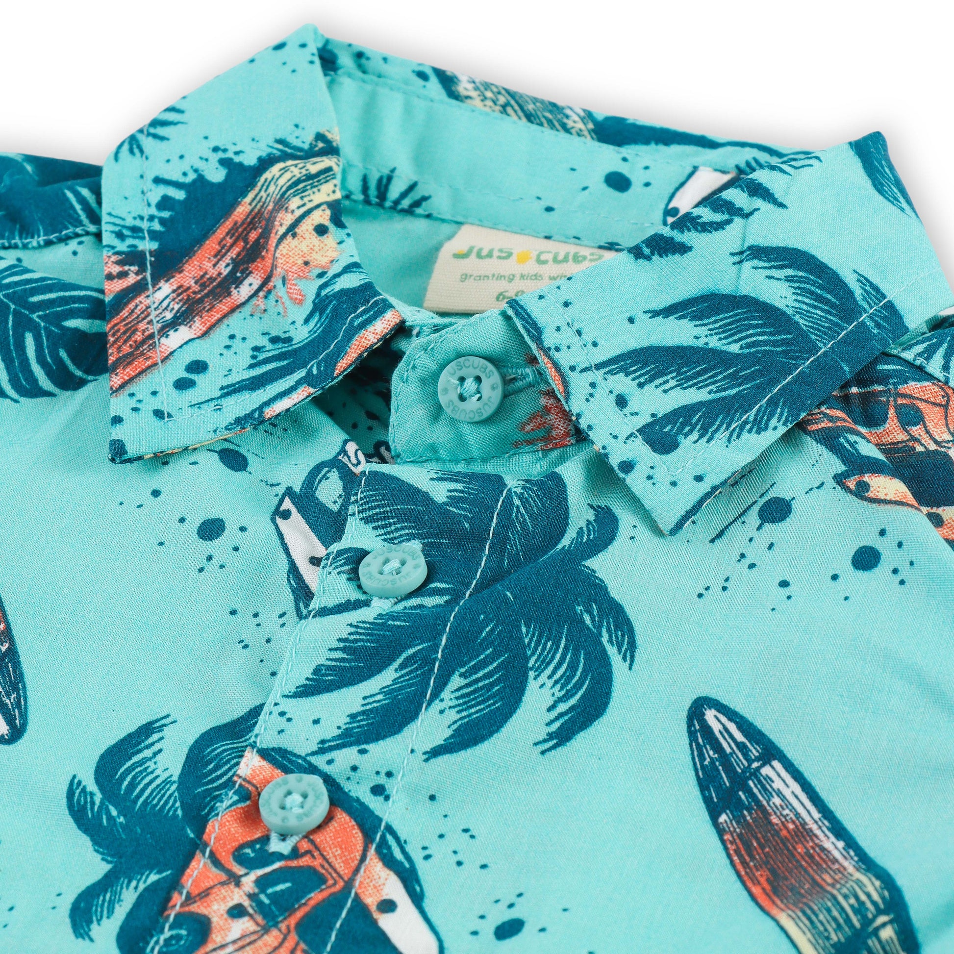 "Baby Boys Aqua Beach Surf Van Print Cotton Shirt & Shorts Co-Ord Set – Soft & Stylish Summer Outfit"