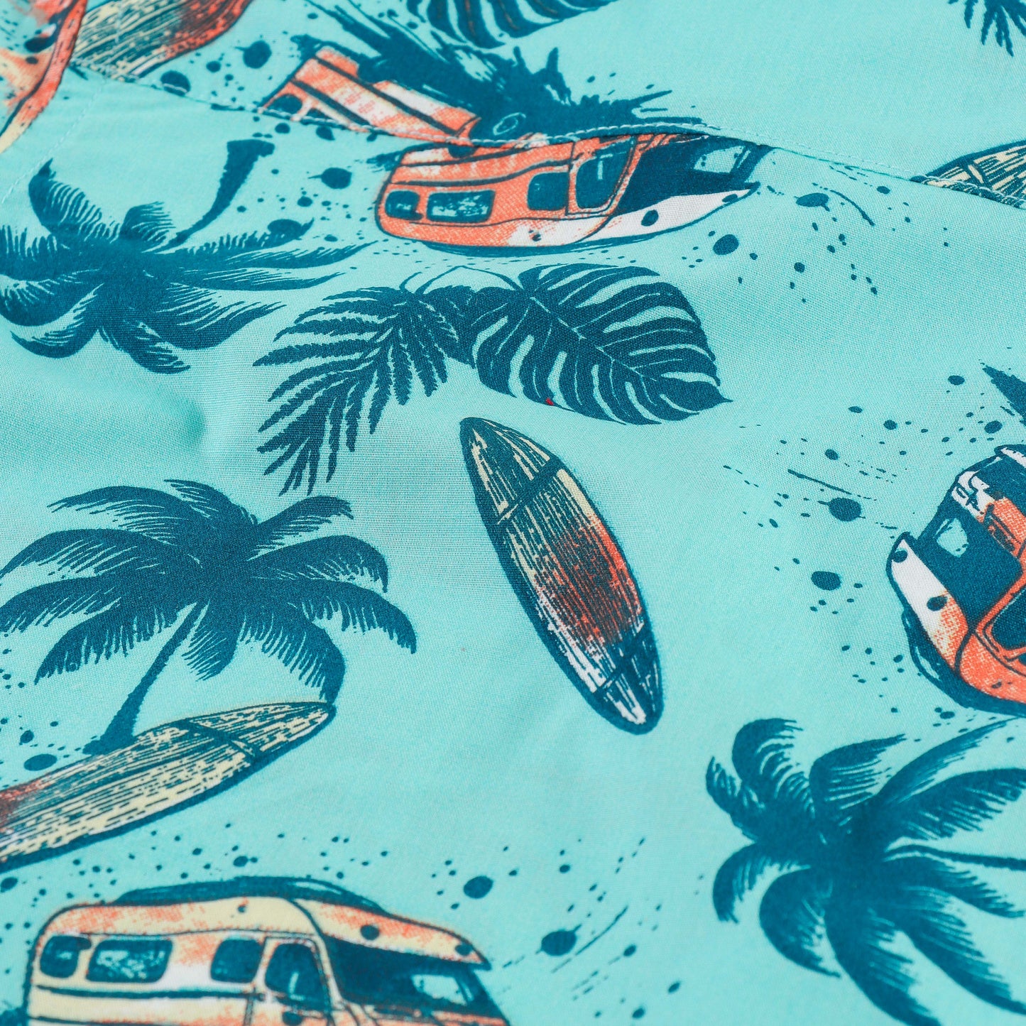 "Baby Boys Aqua Beach Surf Van Print Cotton Shirt & Shorts Co-Ord Set – Soft & Stylish Summer Outfit"