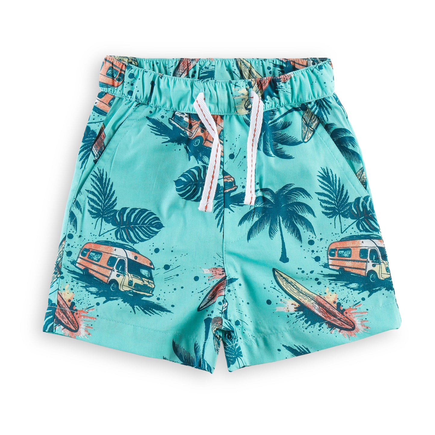 "Baby Boys Aqua Beach Surf Van Print Cotton Shirt & Shorts Co-Ord Set – Soft & Stylish Summer Outfit"