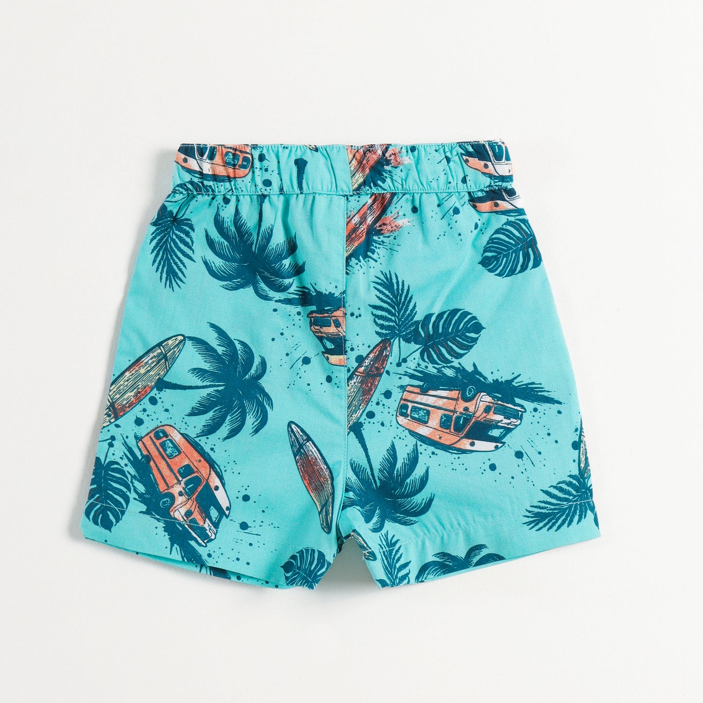"Baby Boys Aqua Beach Surf Van Print Cotton Shirt & Shorts Co-Ord Set – Soft & Stylish Summer Outfit"