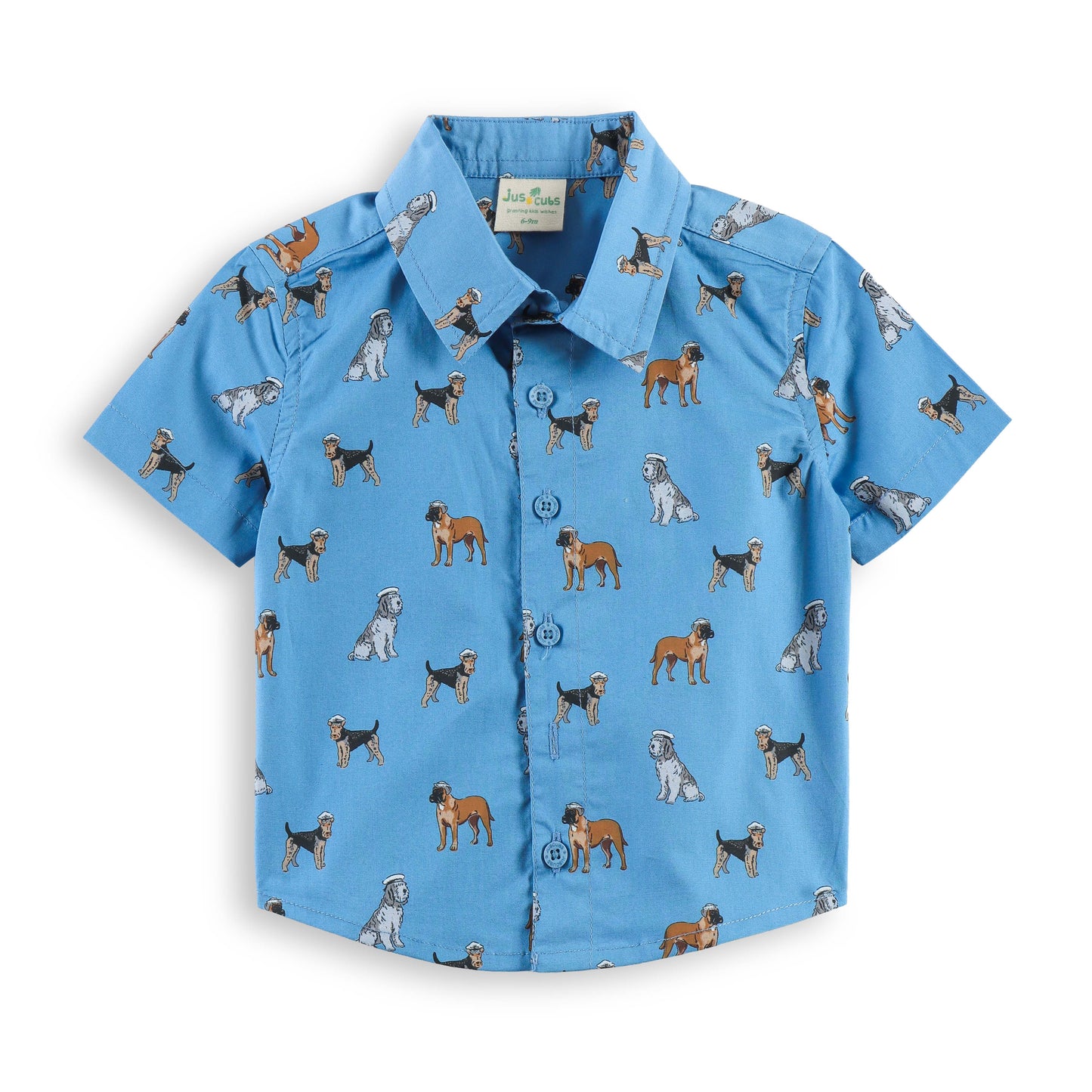 “Baby Boys Blue Dog Print Cotton Shirt & Shorts Co-Ord Set – Soft, Breathable & Stylish Summer Outfit"