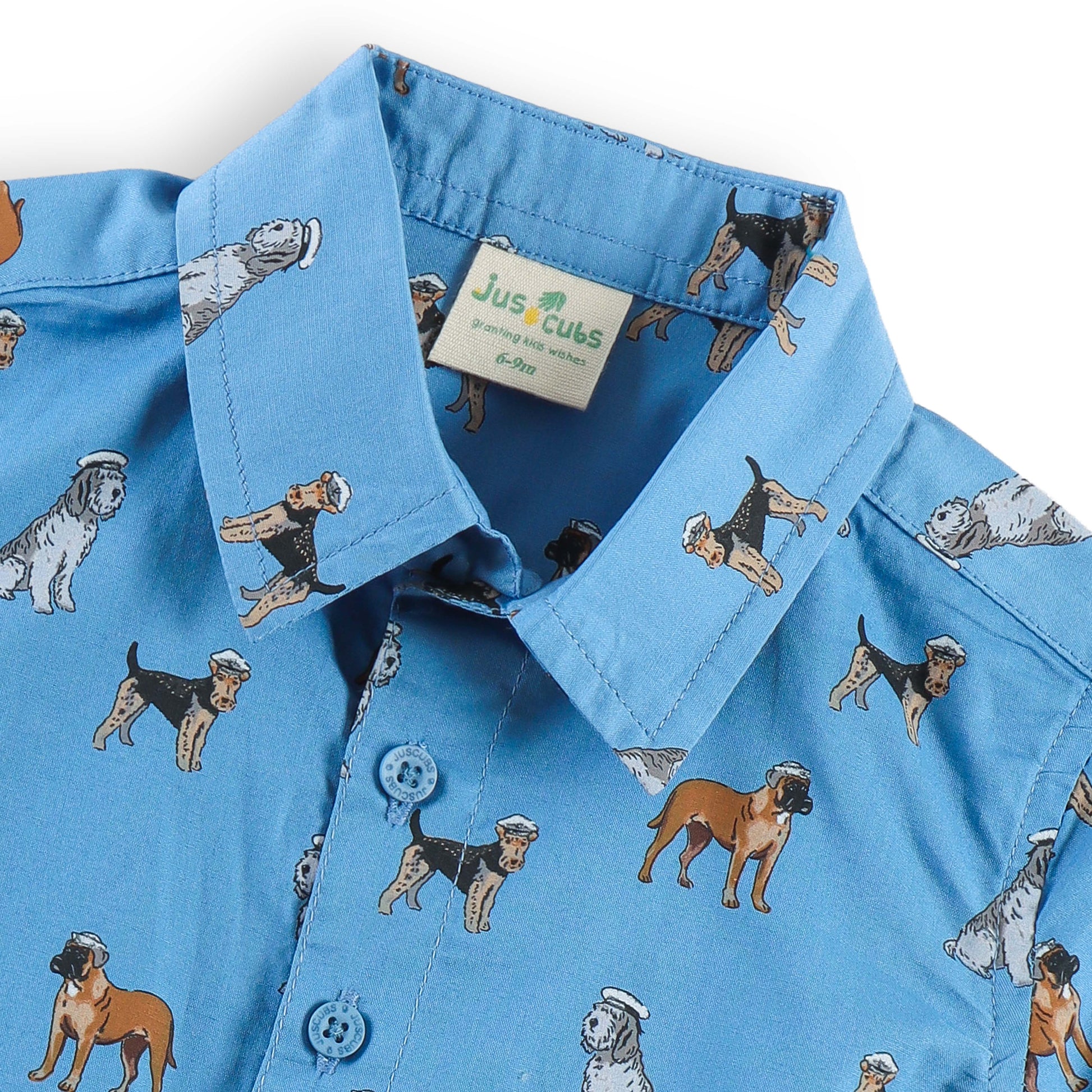“Baby Boys Blue Dog Print Cotton Shirt & Shorts Co-Ord Set – Soft, Breathable & Stylish Summer Outfit"