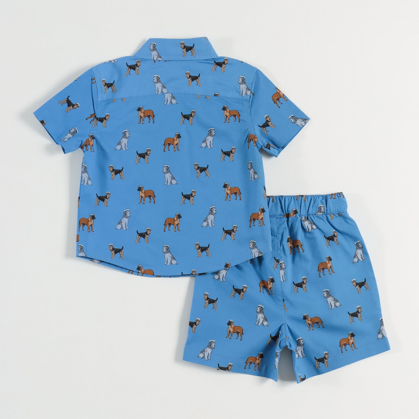“Baby Boys Blue Dog Print Cotton Shirt & Shorts Co-Ord Set – Soft, Breathable & Stylish Summer Outfit"