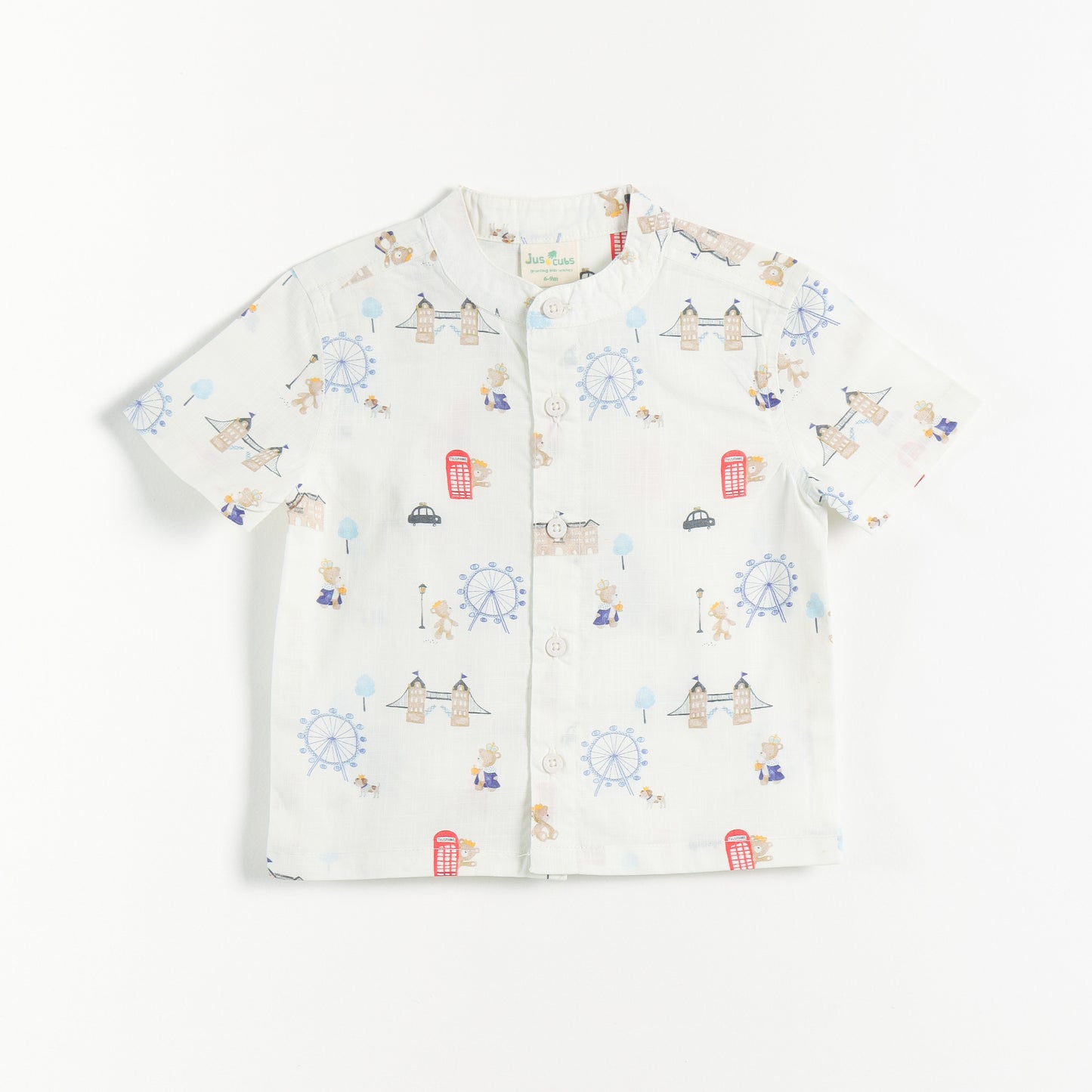 “Baby Boys Printed Shirt & Blue Suspender Shorts Set – Stylish Casual Wear"