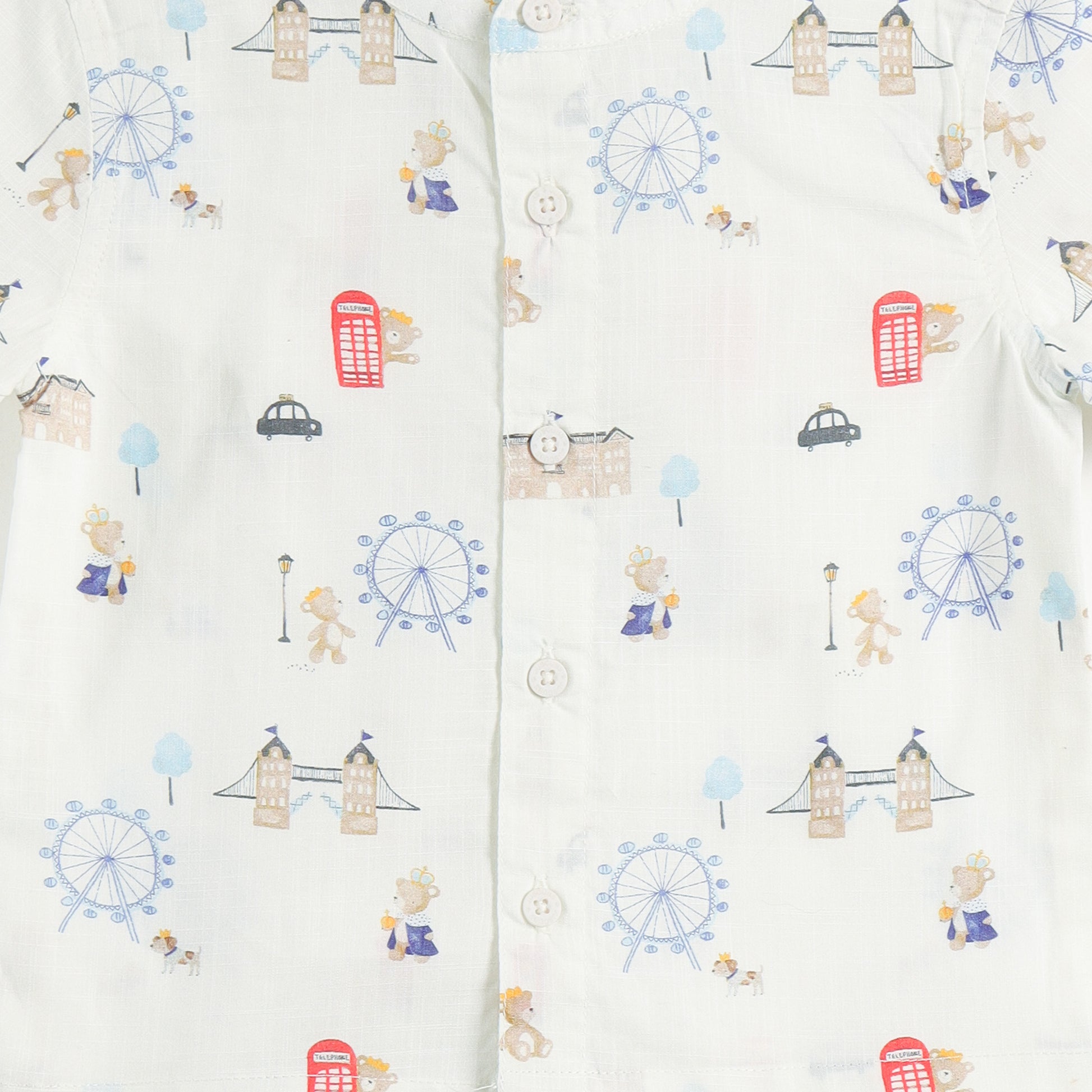 “Baby Boys Printed Shirt & Blue Suspender Shorts Set – Stylish Casual Wear"