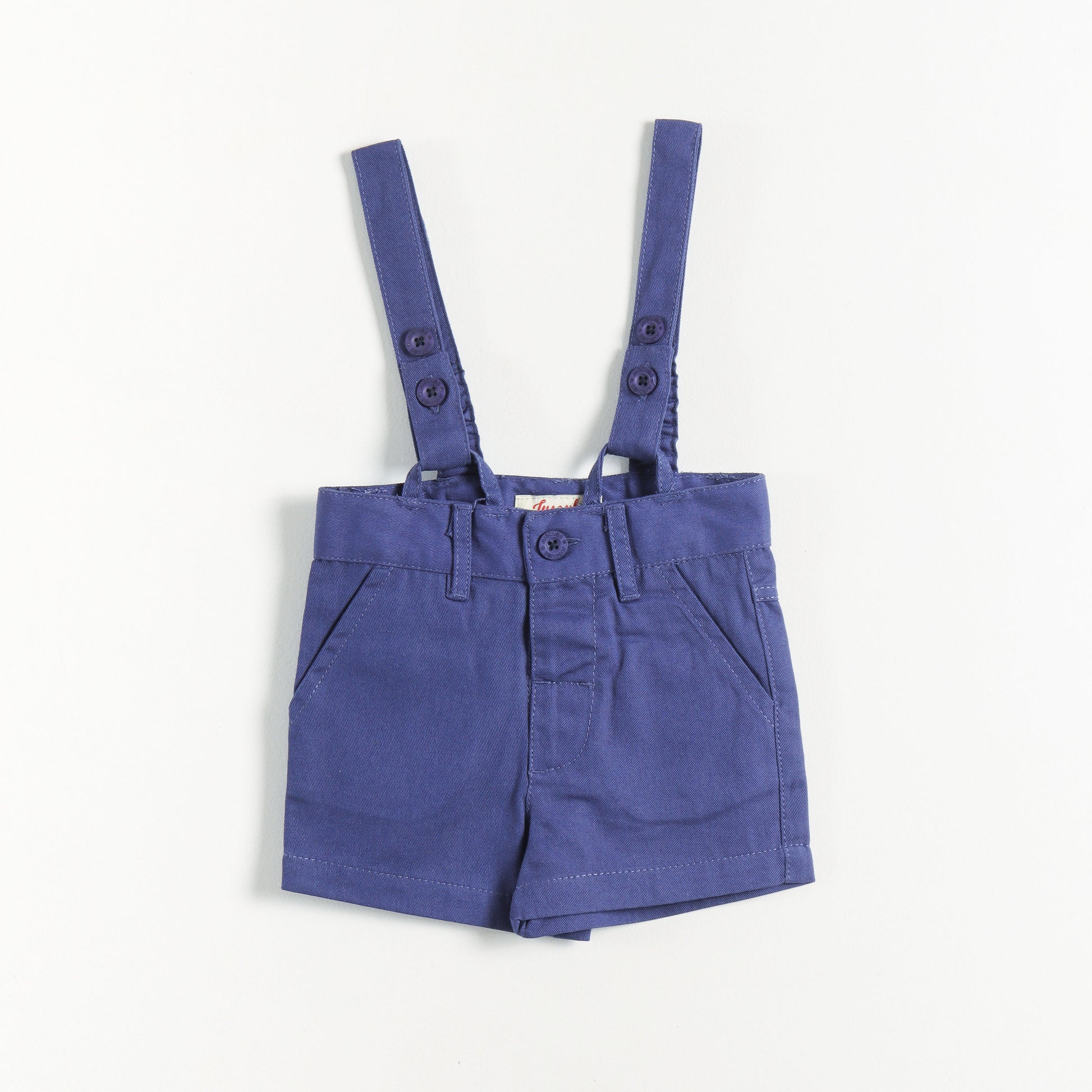“Baby Boys Printed Shirt & Blue Suspender Shorts Set – Stylish Casual Wear"