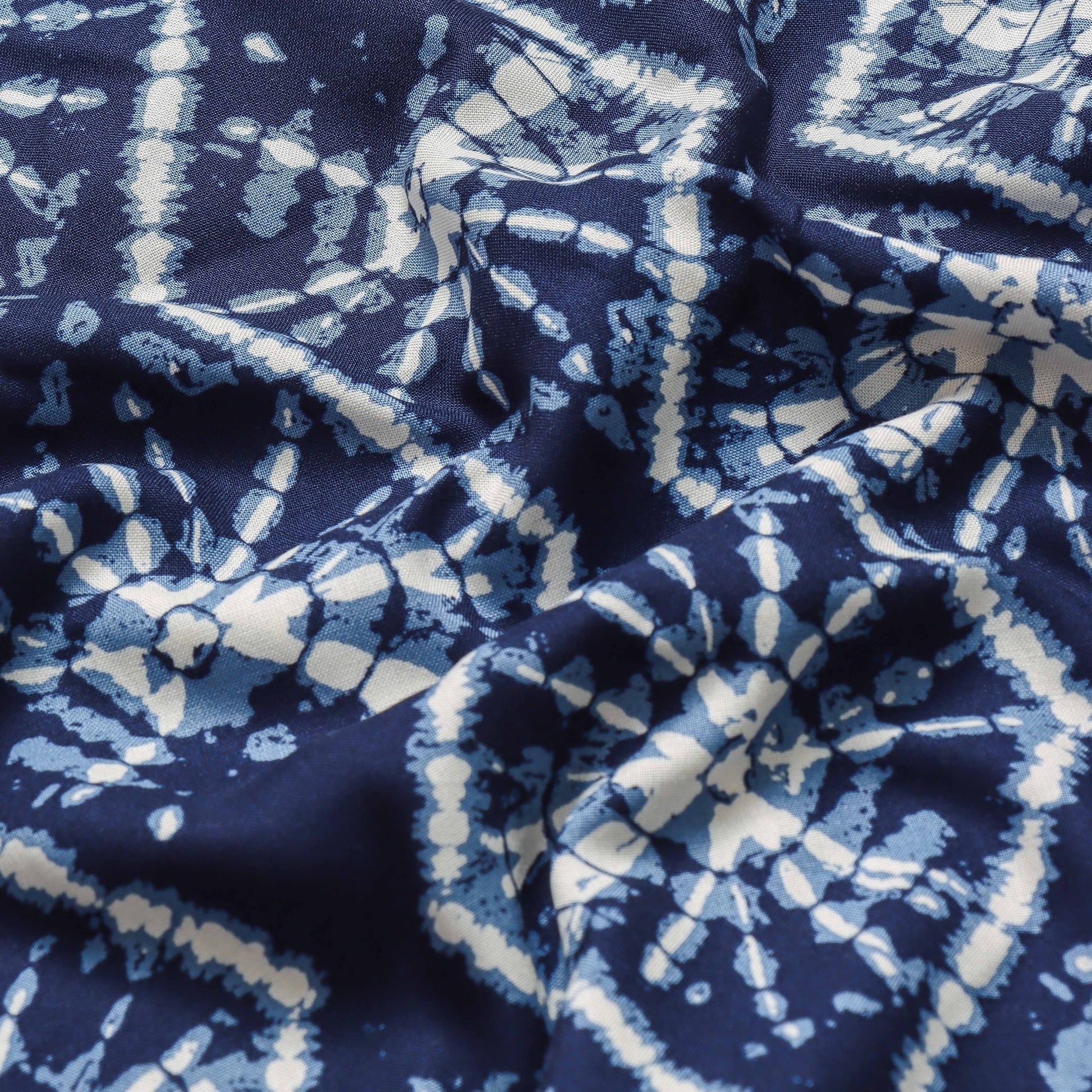 "Boys’ Navy Tie-Dye Printed Short Sleeve Button-Down Shirt – Stylish Indigo Geometric Pattern Casual Wear"