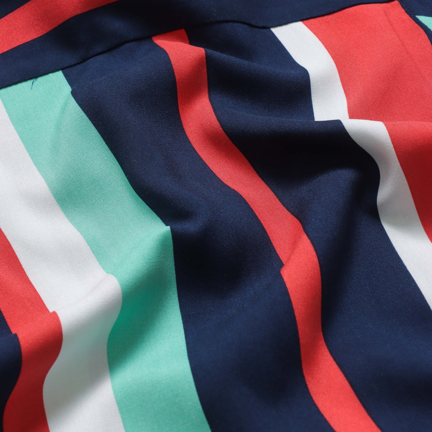 "Boys’ Multicolor Vertical Stripe Short Sleeve Shirt – Stylish Navy, Red & Mint Button-Down Casual Wear"