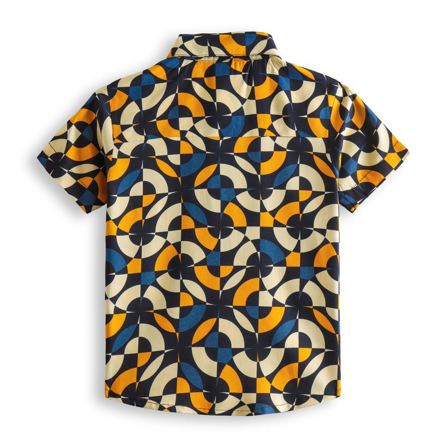 "Boys’ Geometric Print Short Sleeve Shirt – Stylish Multicolor Abstract Pattern Button-Down Casual Wear"