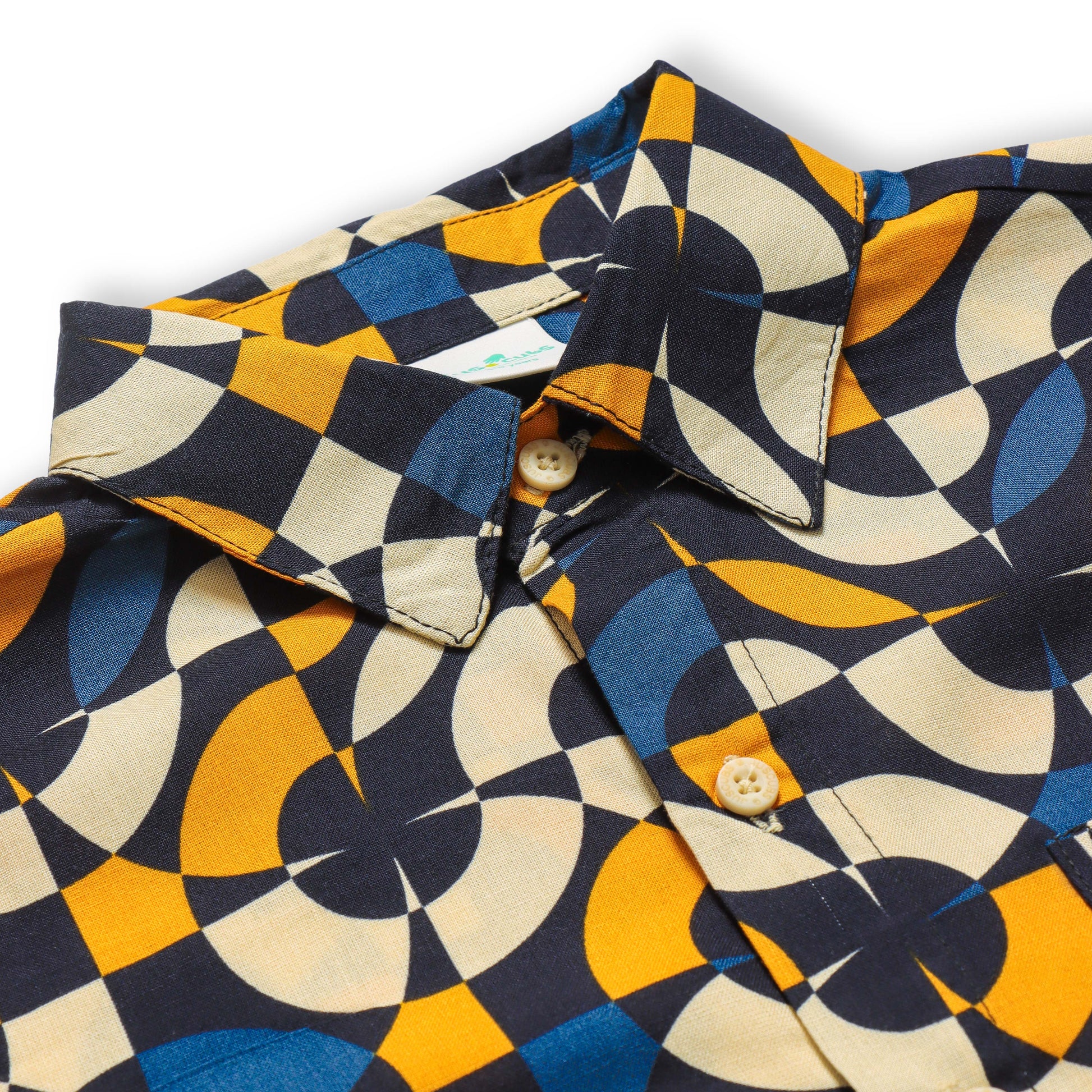 "Boys’ Geometric Print Short Sleeve Shirt – Stylish Multicolor Abstract Pattern Button-Down Casual Wear"