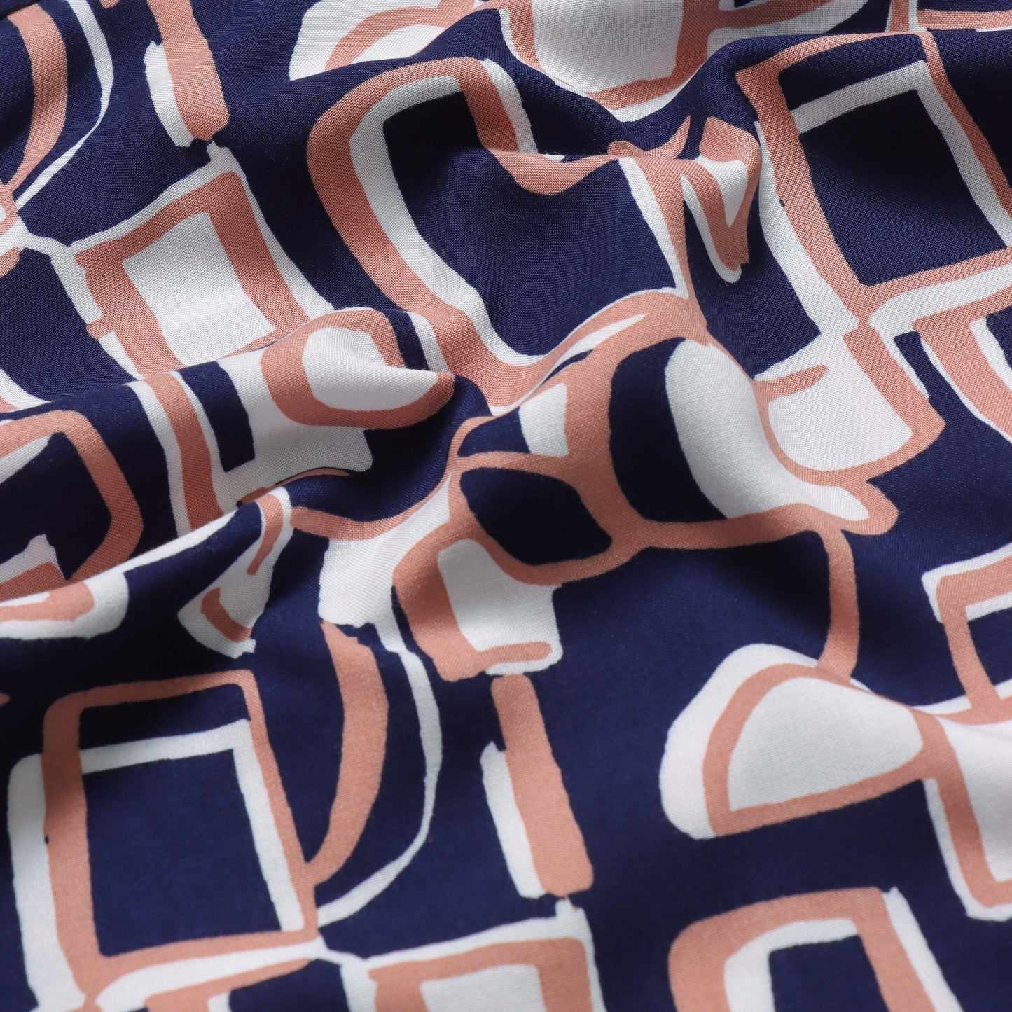 "Boys’ Stylish Printed Shirt – Navy, Peach & White Abstract Design"