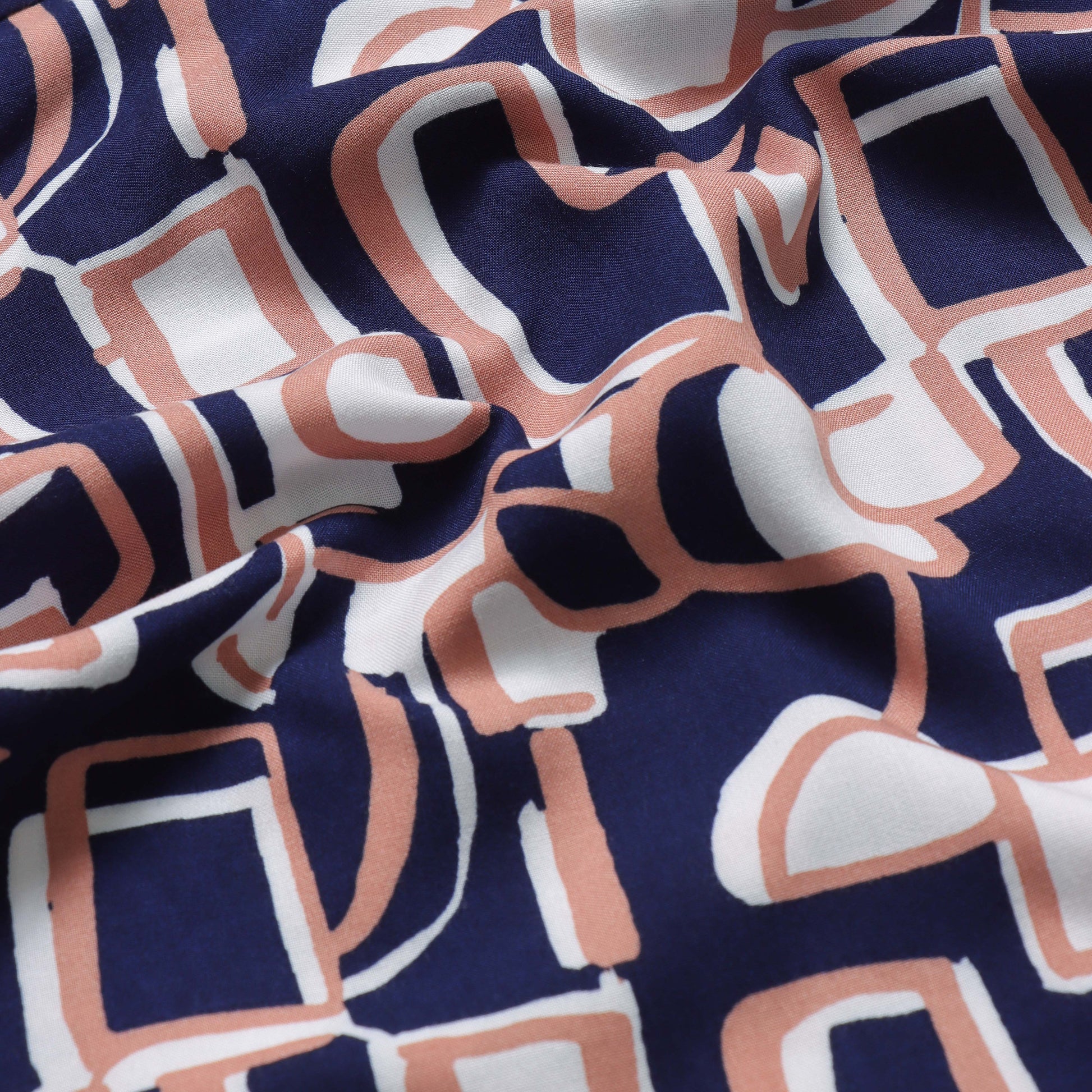 "Boys’ Stylish Printed Shirt – Navy, Peach & White Abstract Design"